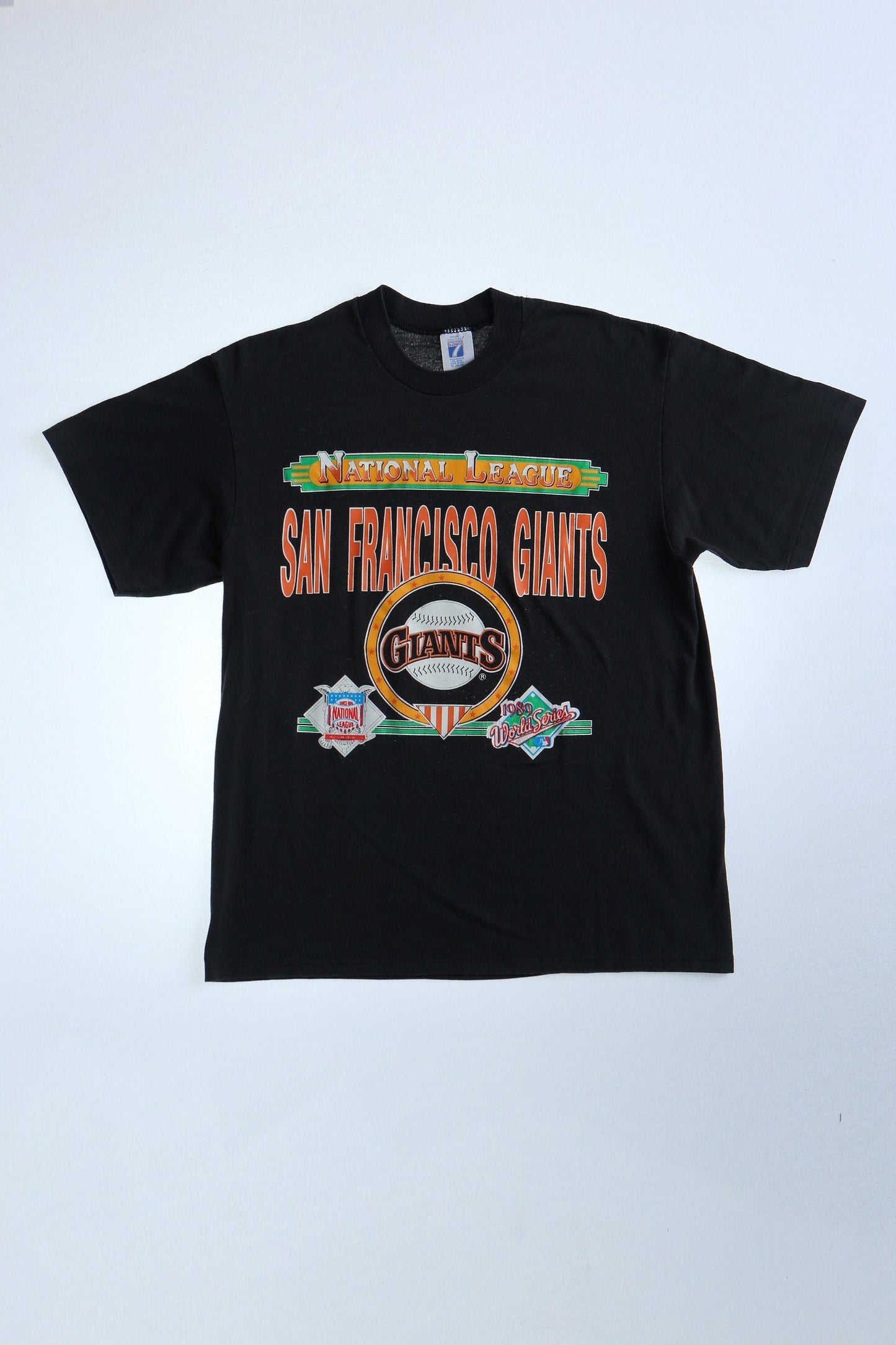 Nbl vintage t-shirt giants san francisco baseball black world series 1989 national league 7 logo label made in usa