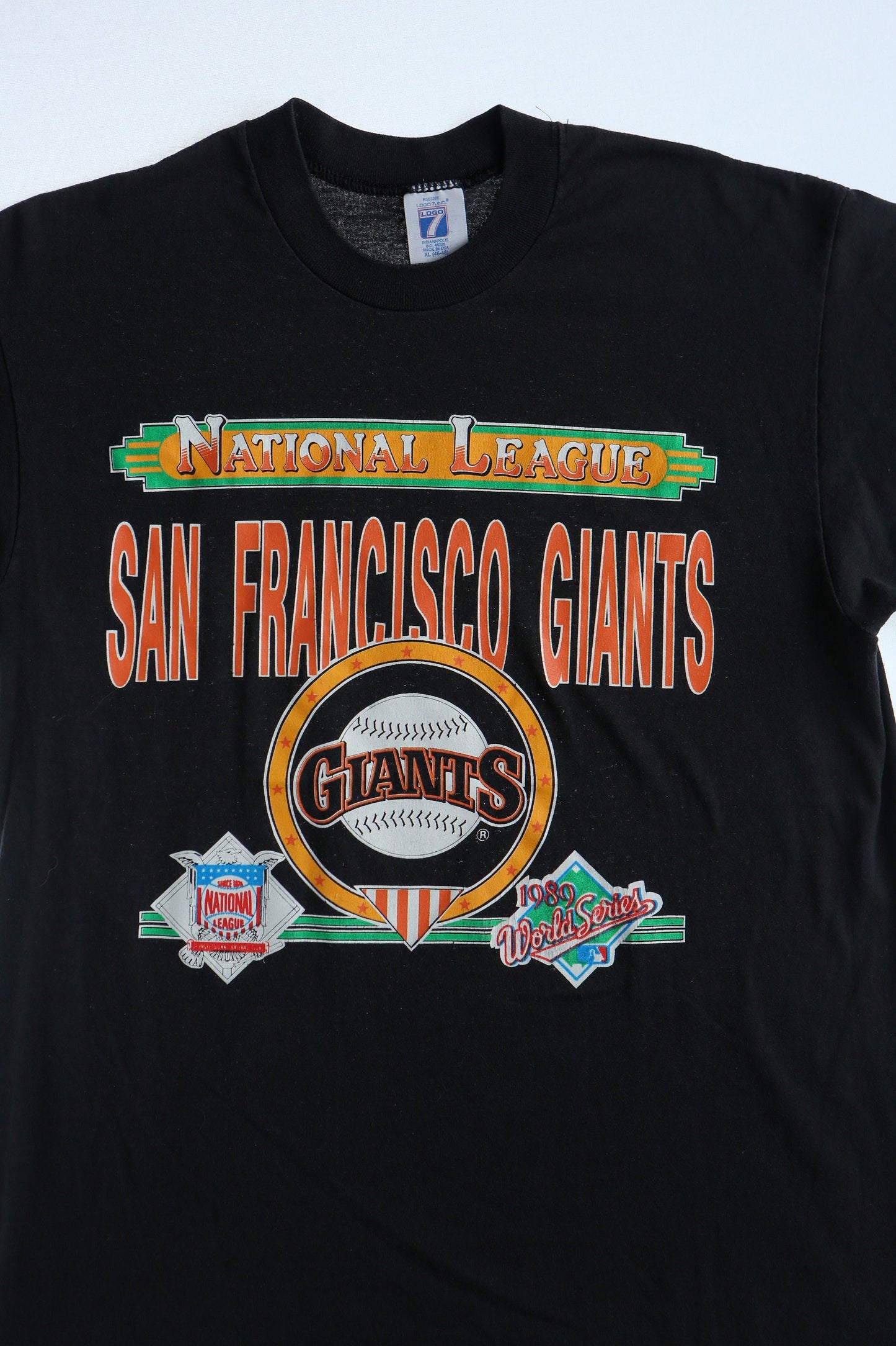 Nbl vintage t-shirt giants san francisco baseball black world series 1989 national league 7 logo label made in usa