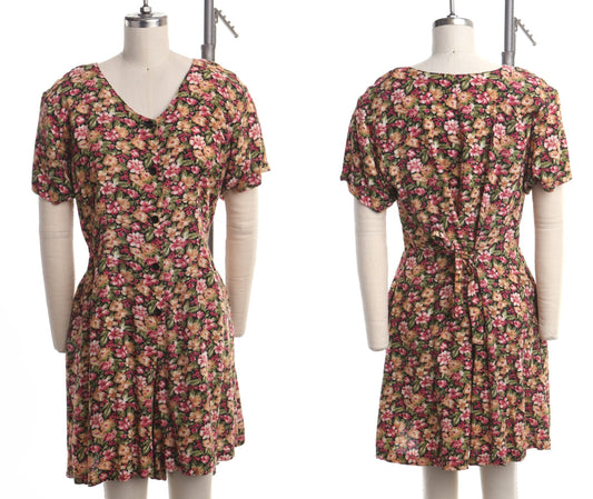 Vintage 90's floral print romper dress summer casual pink flower