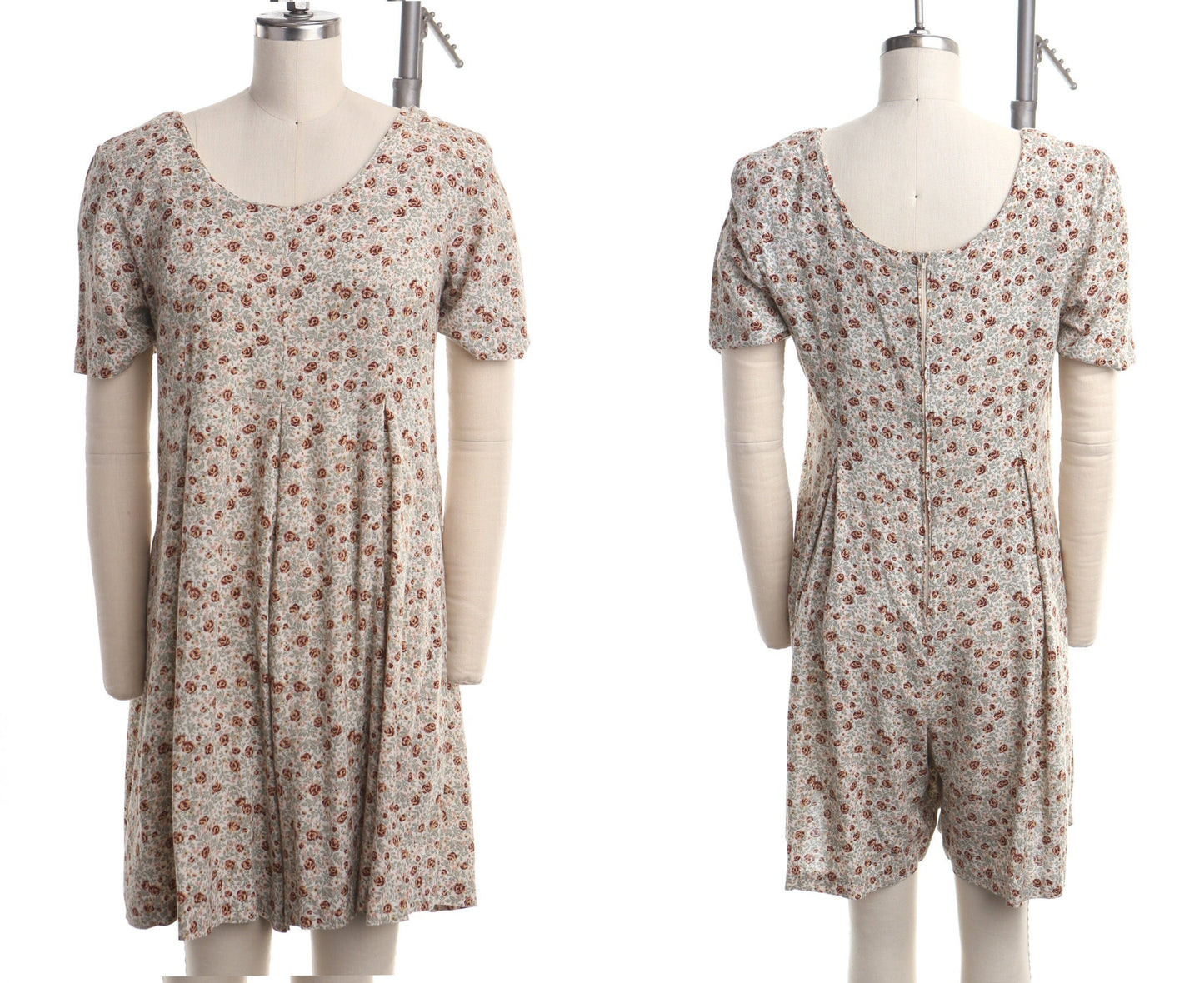 Vintage 90's romper beige floral short rayon summer women casual