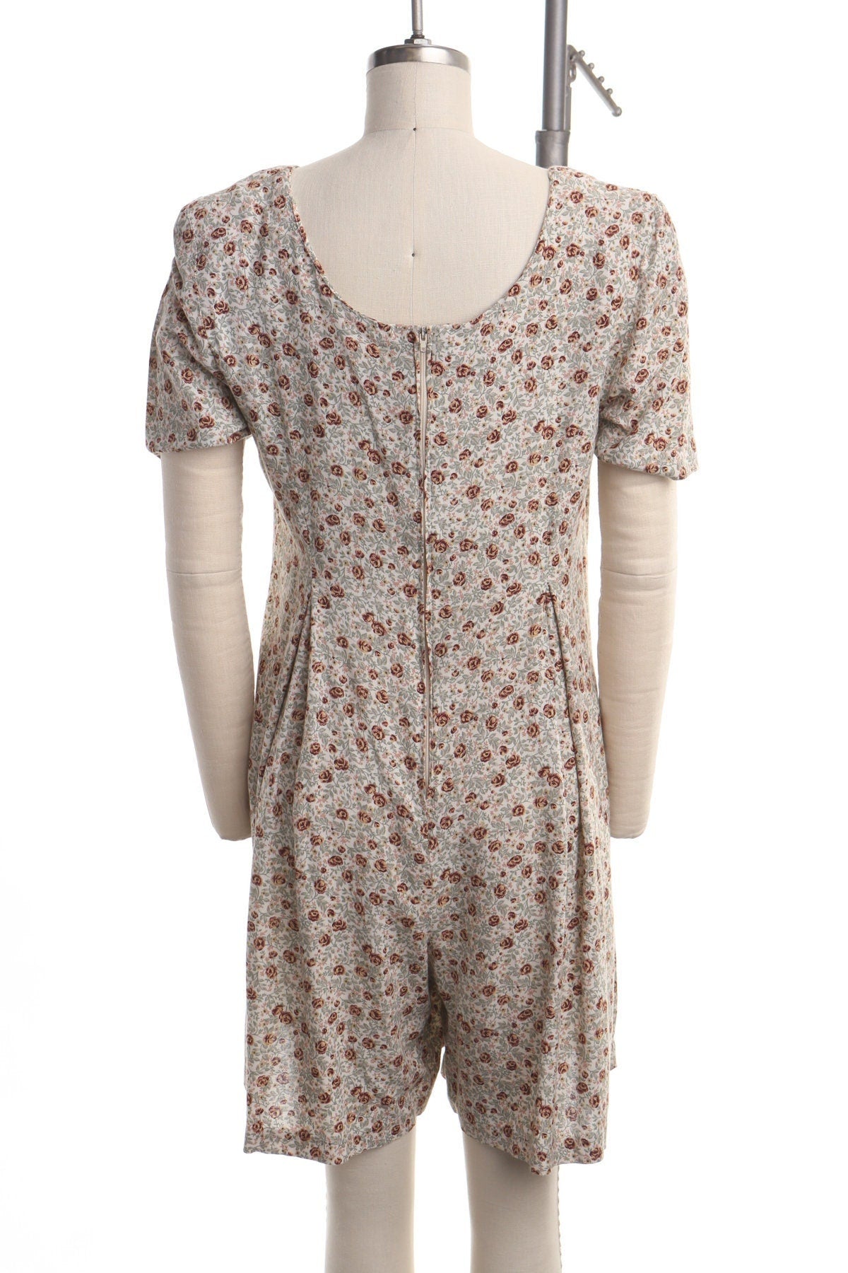 Vintage 90's romper beige floral short rayon summer women casual