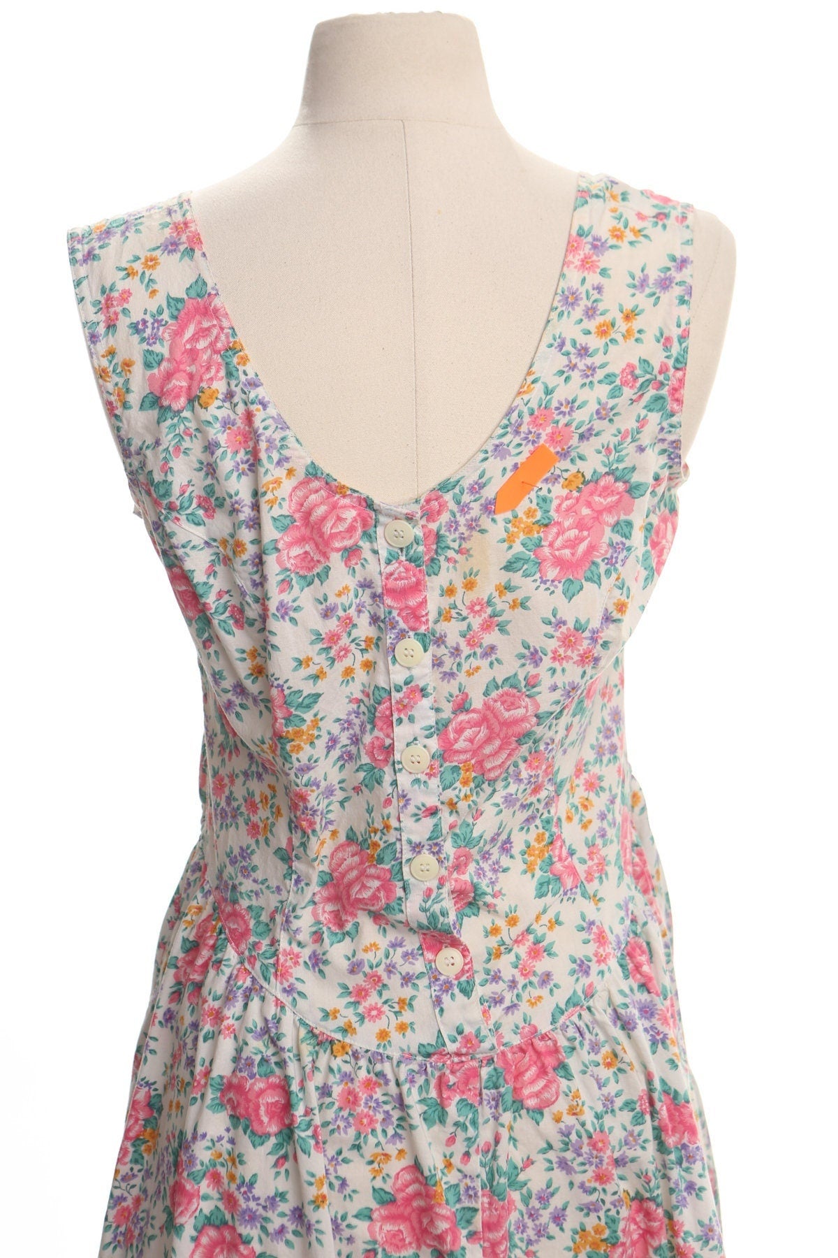 Vintage floral print cotton summer dress white 80's women maxi spring