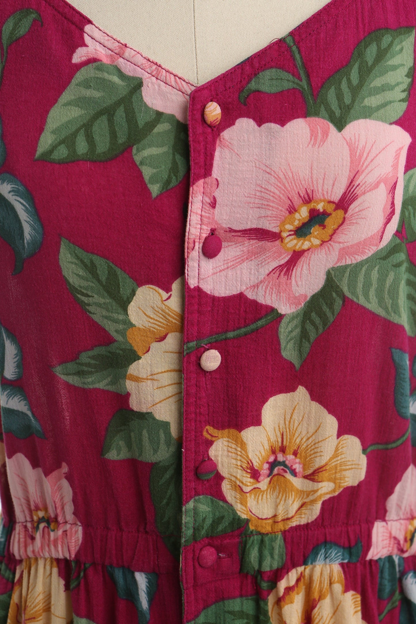 Vintage red floral print cotton dress 90's maxi summer casual button