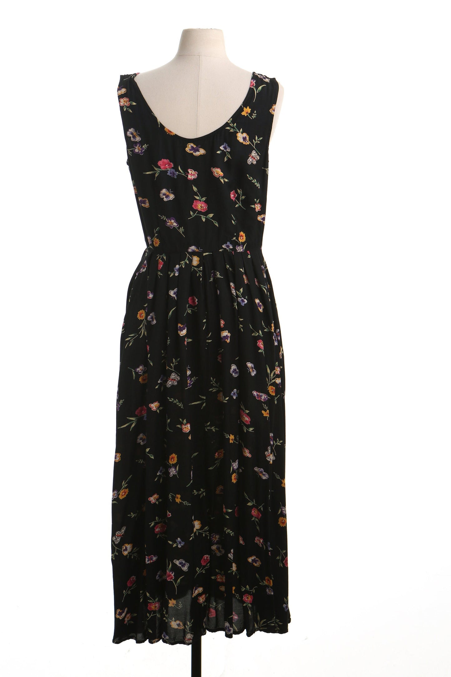 Vintage 90's summer maxi dress women floral black flower button up y2k