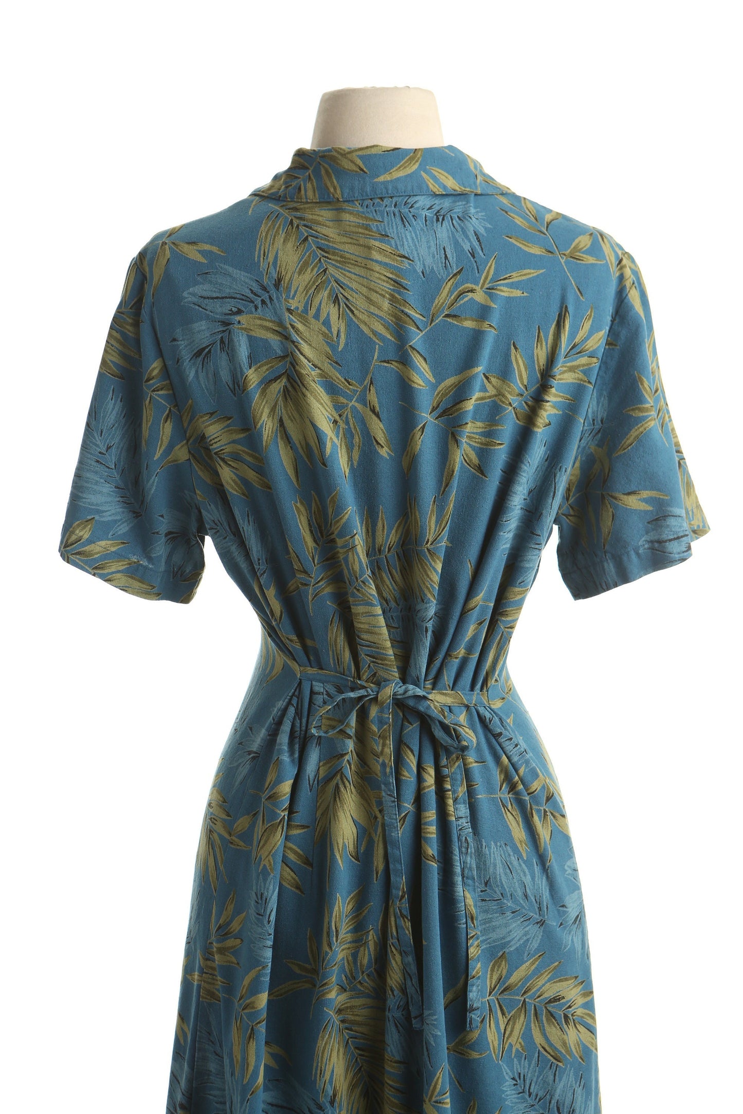 Vintage women hawaii dress green hawaiian summer plant print silk medium