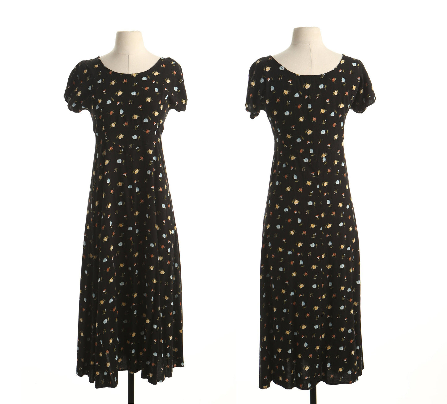 Vintage 90's summer dress floral flower black print maxi long casual