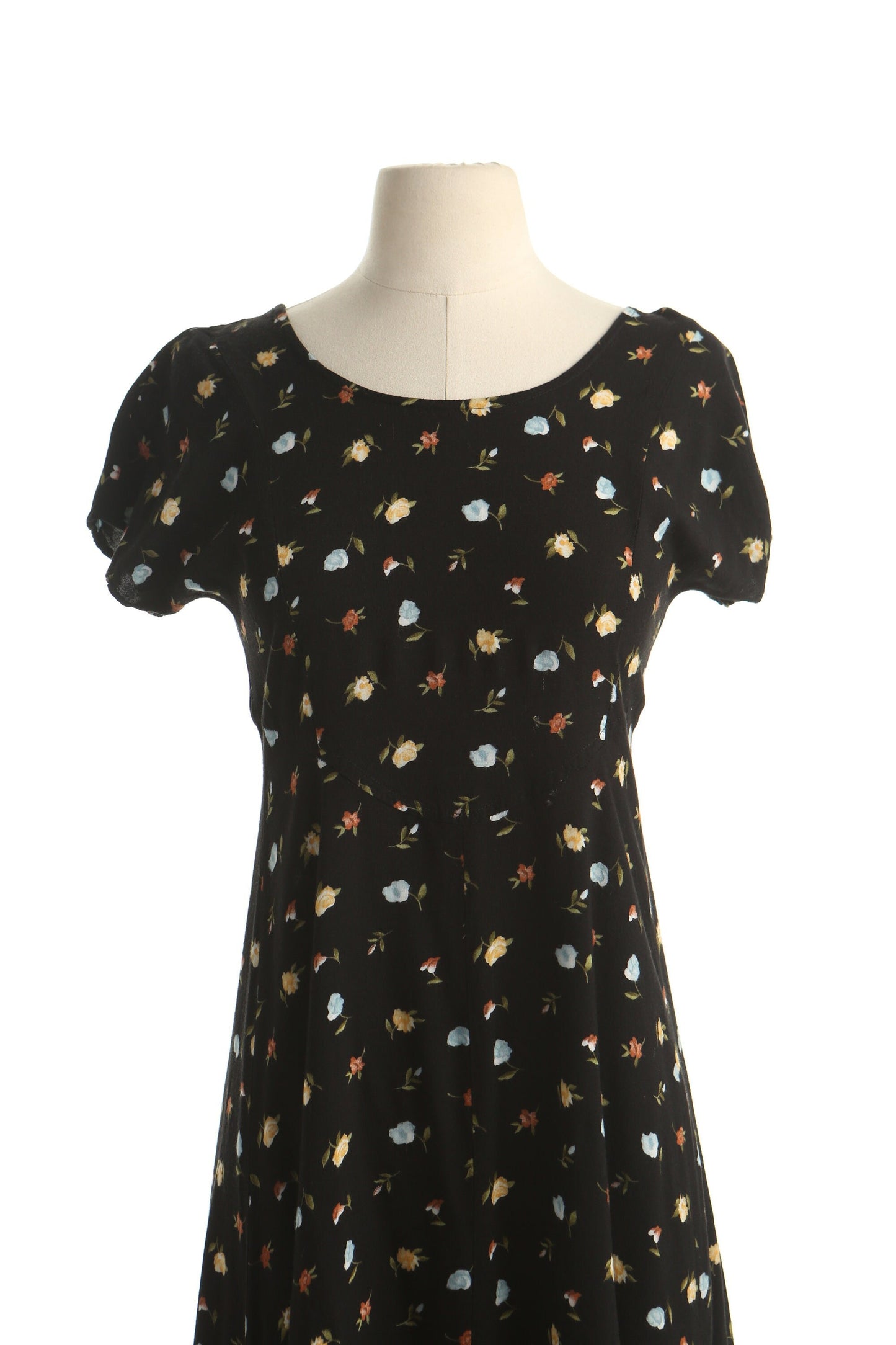 Vintage 90's summer dress floral flower black print maxi long casual