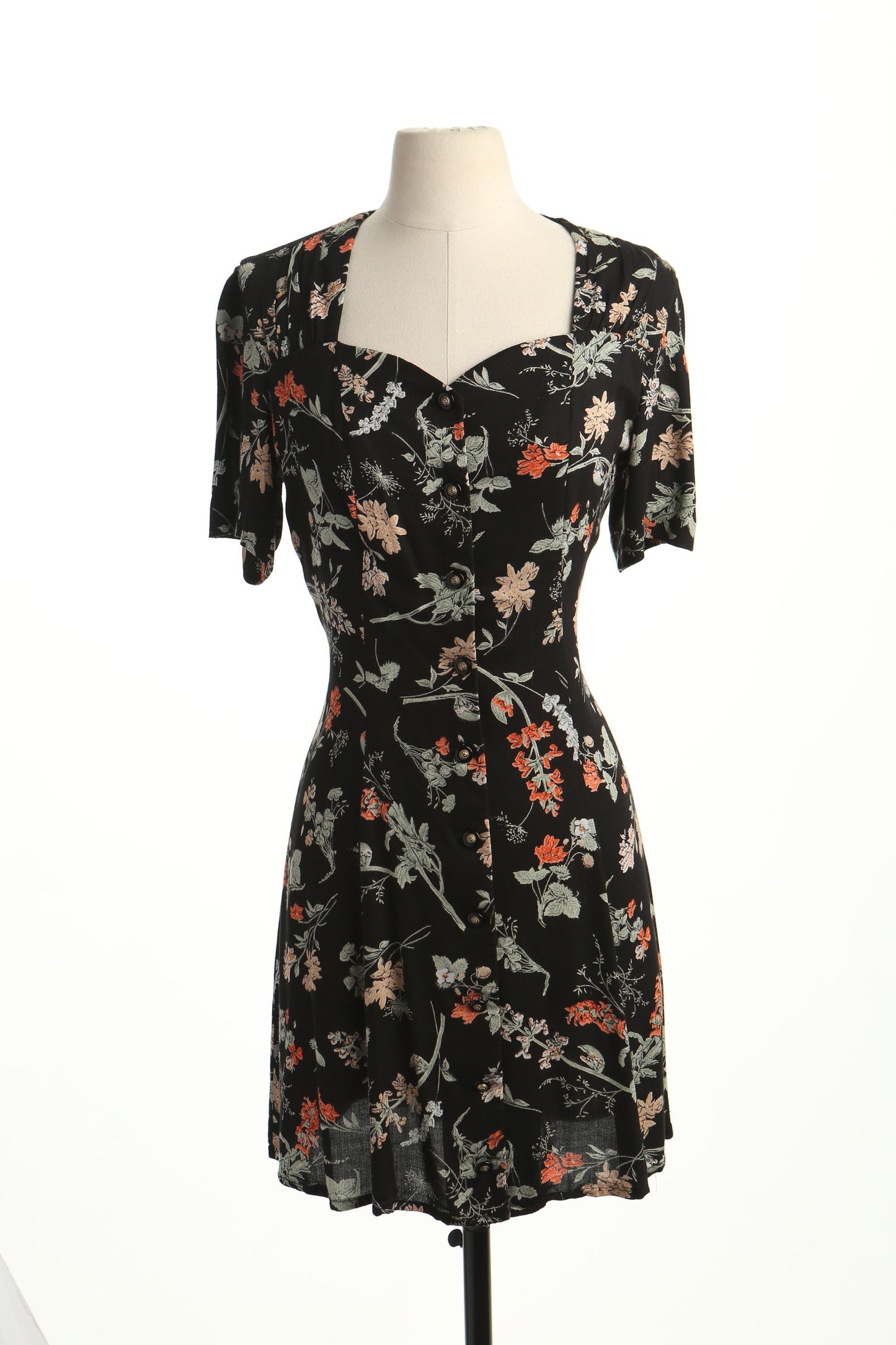 Vintage dress maxi floral black summer casual 90's rayon sexy y2k