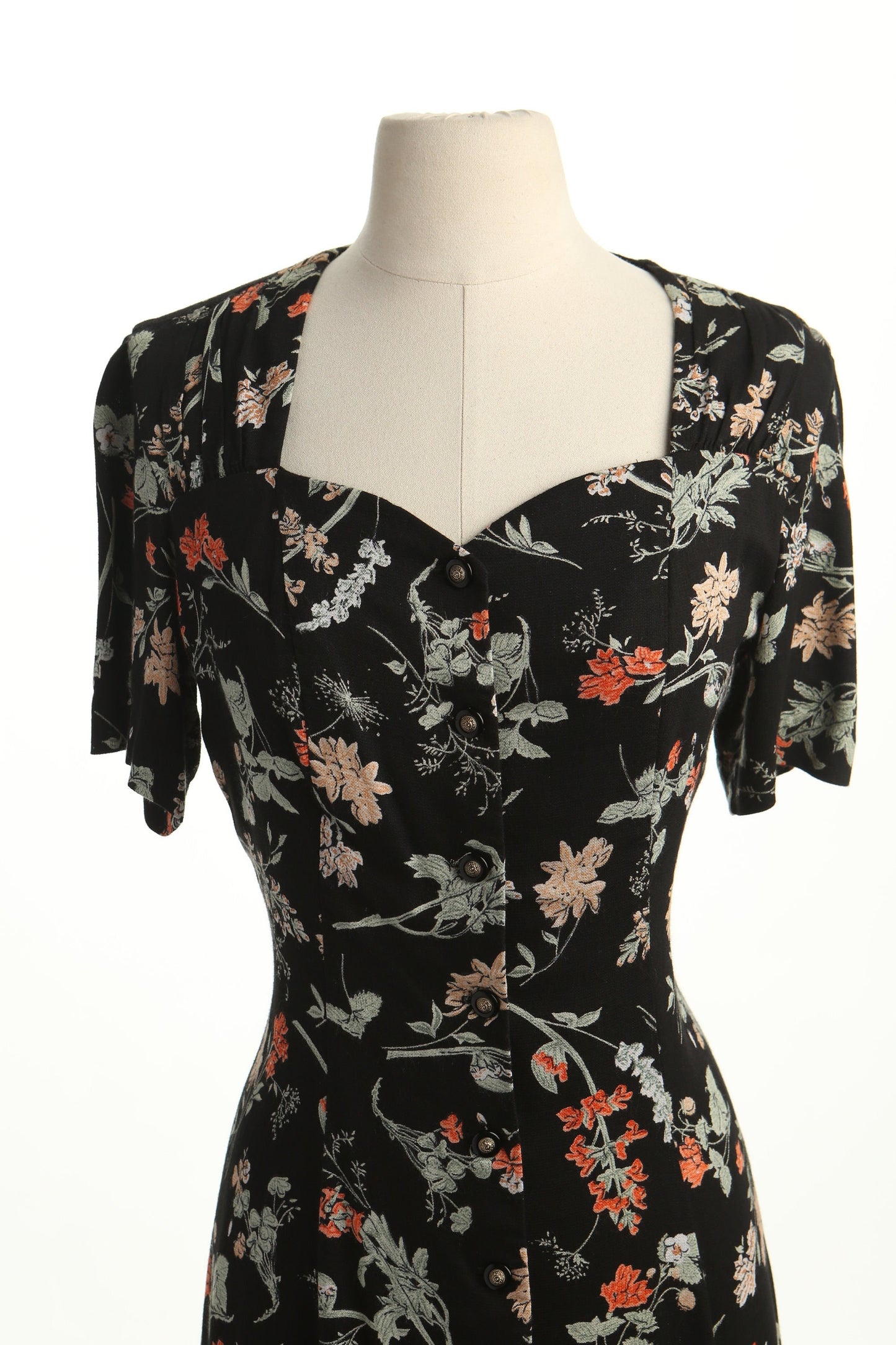 Vintage dress maxi floral black summer casual 90's rayon sexy y2k