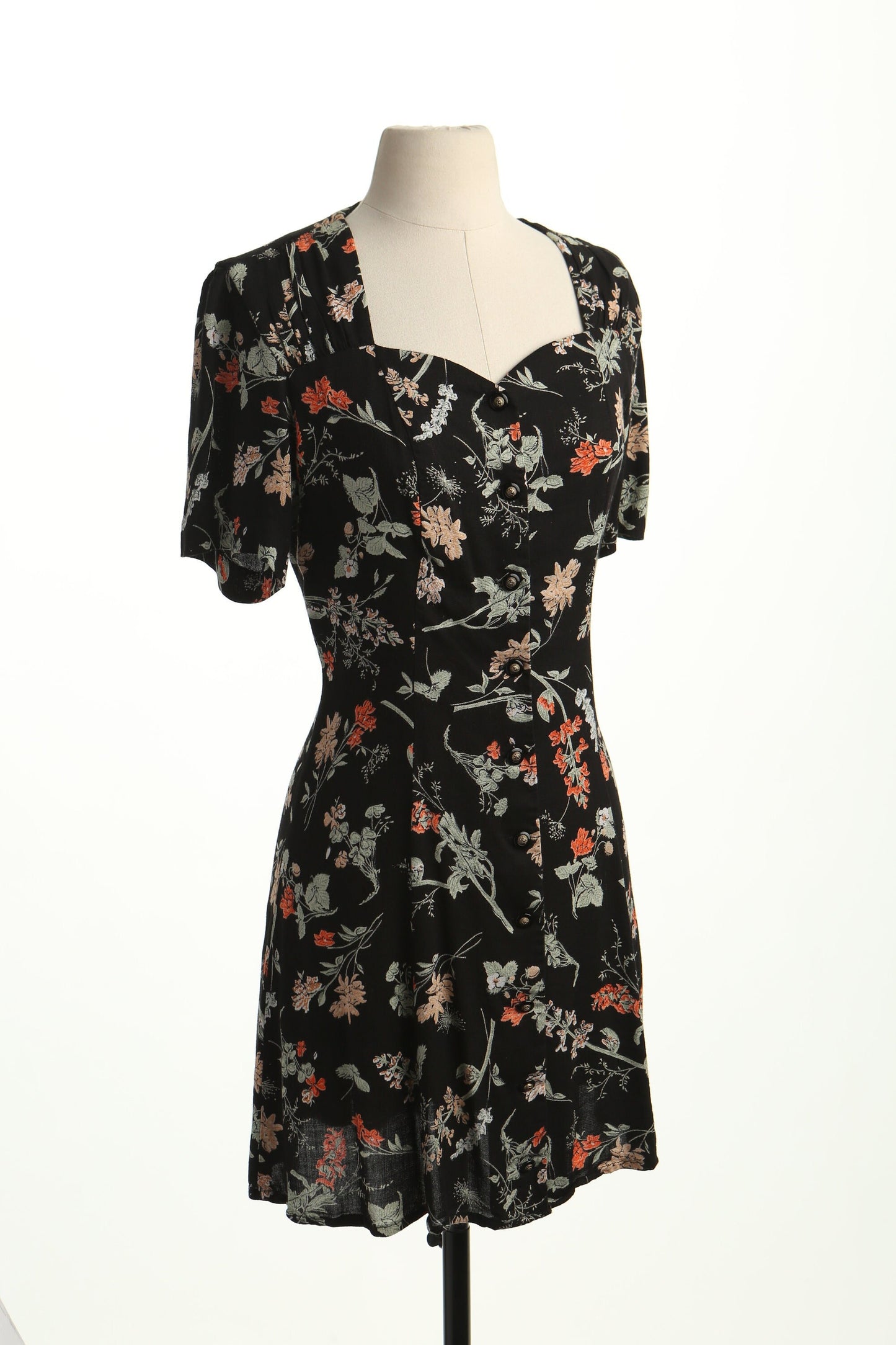 Vintage dress maxi floral black summer casual 90's rayon sexy y2k