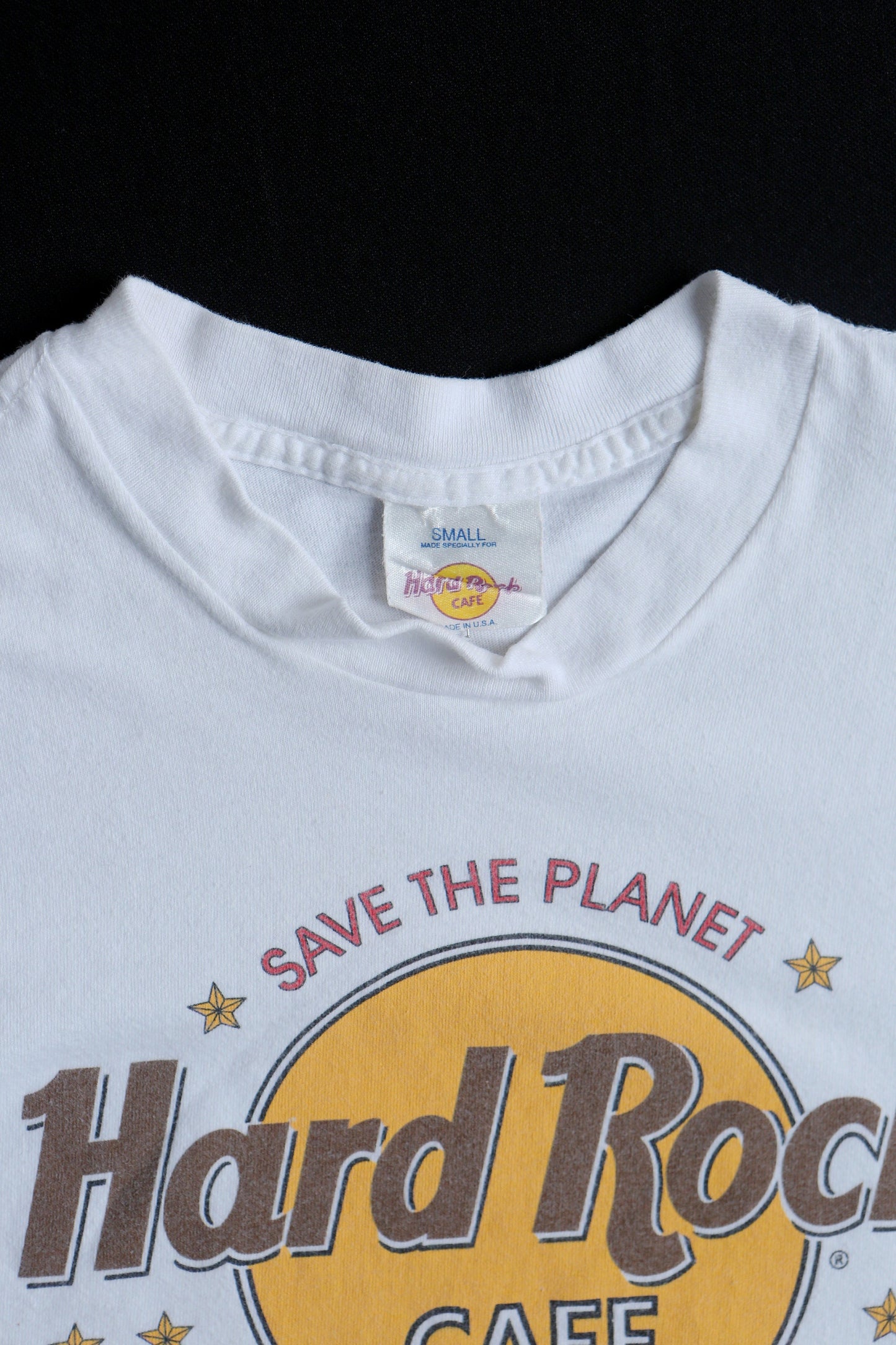 Hard rock cafe t-shirt vintage save the planet concert white usa military eagle us shield small made in usa