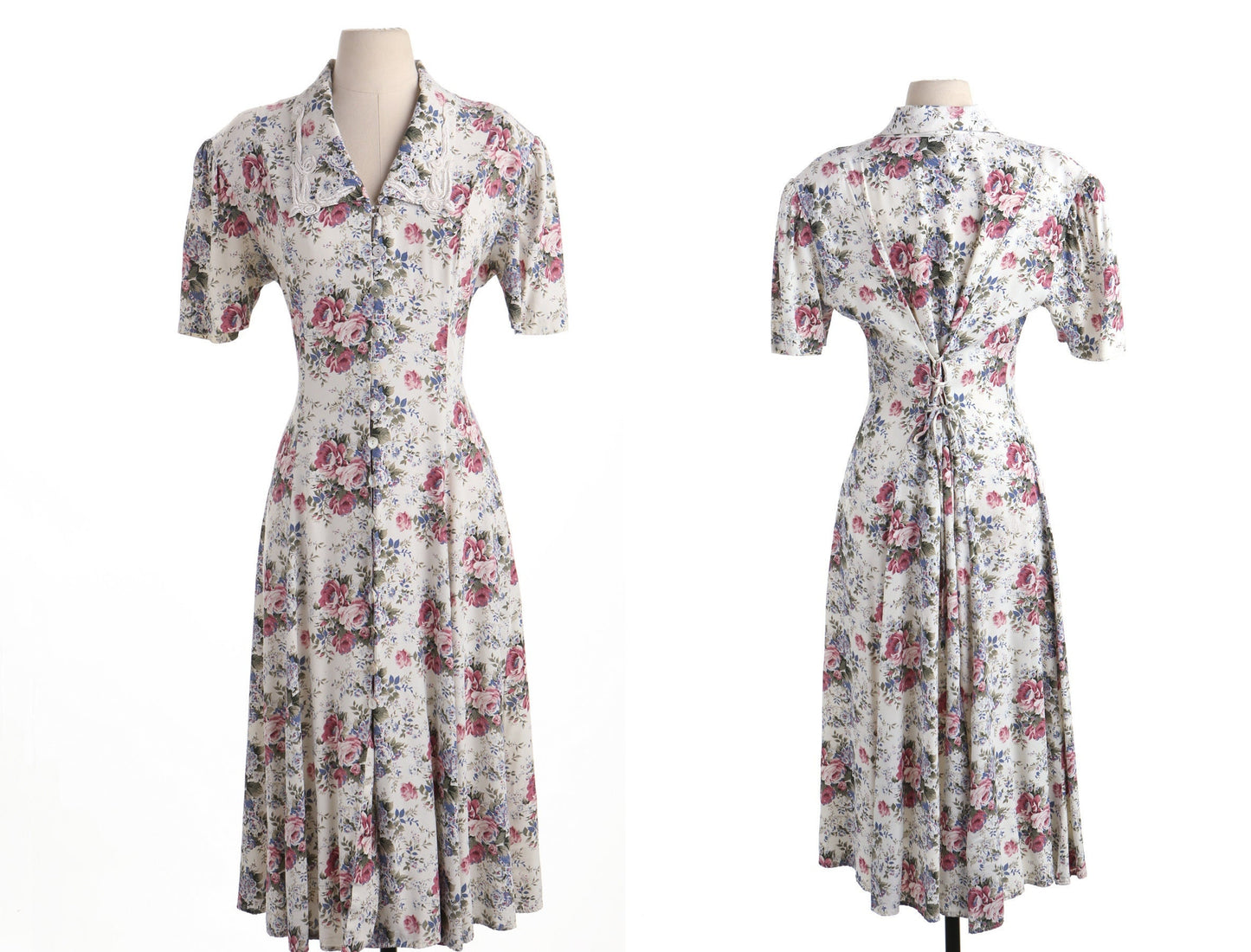 Vintage floral flower rose print white summer western maxi dress 90's rayon long