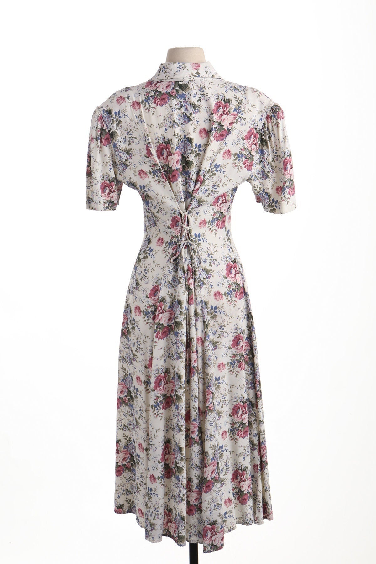 Vintage floral flower rose print white summer western maxi dress 90's rayon long