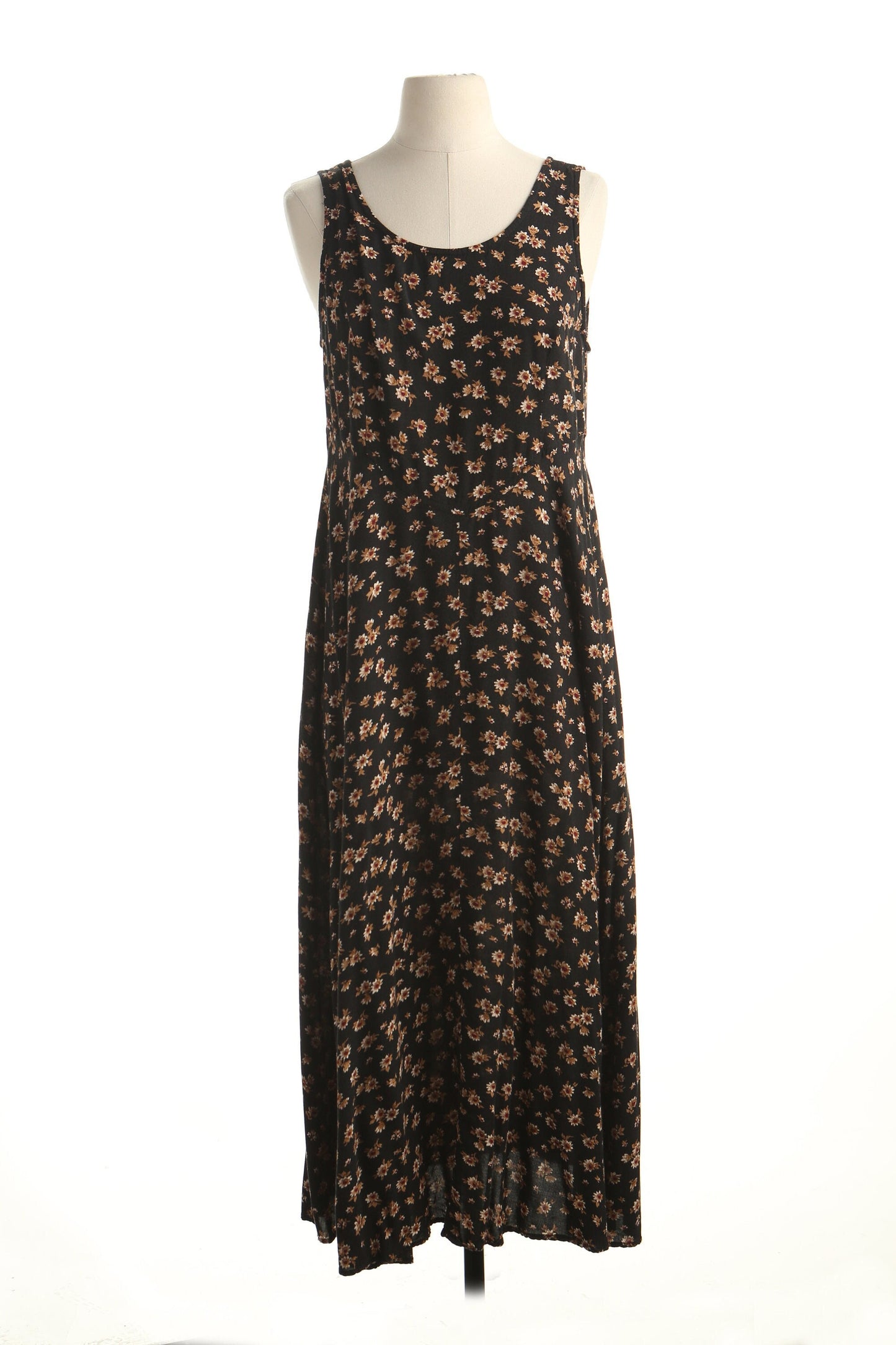 Vintage 90's maxi dress black floral print long summer casual green