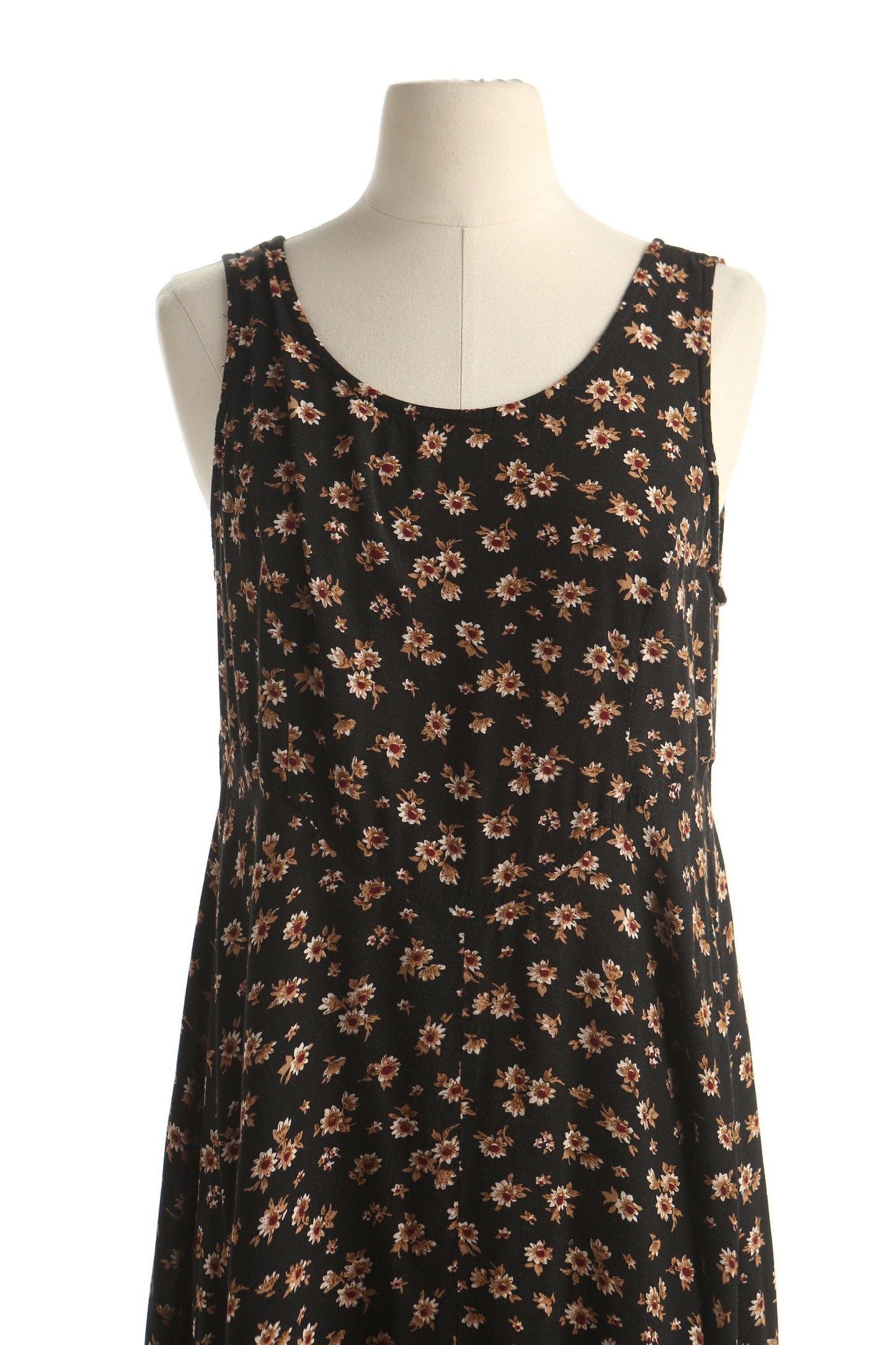 Vintage 90's maxi dress black floral print long summer casual green