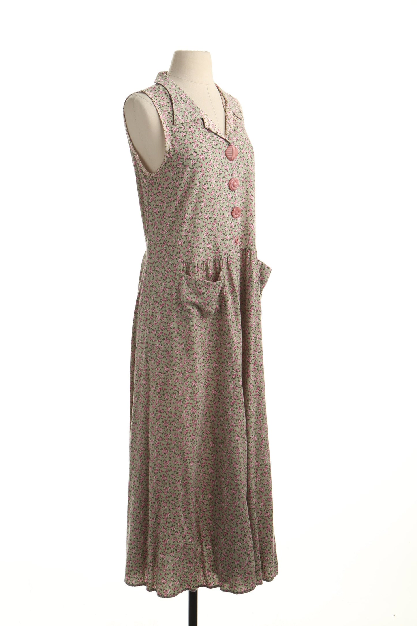Vintage floral maxi summer dress 90's rayon beige green casual