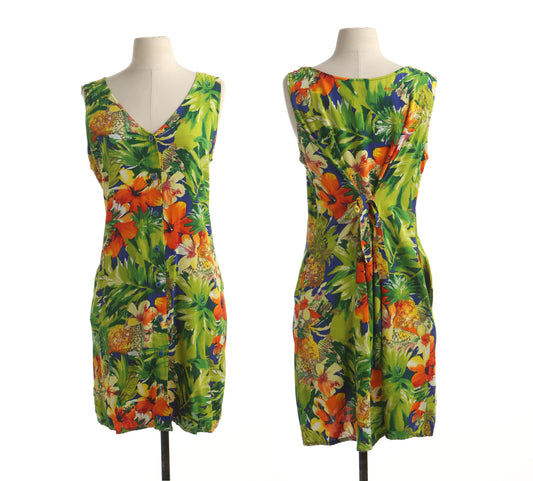 Vintage jams world floral print 90's hawaiian dress women hawaii green blue size l