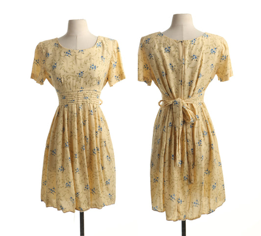 Vintage summer dress yellow floral print clousure 90's y2k women karen stevens petites size 8