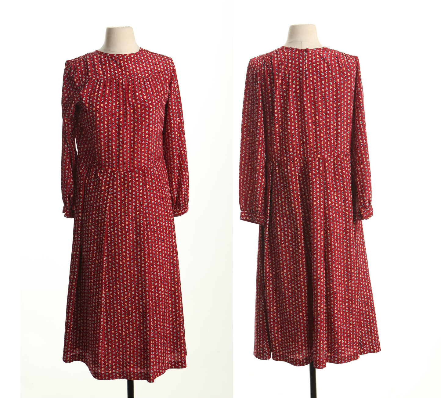 Vintage red casual 80's 70's evening dress women polyester long sleeve