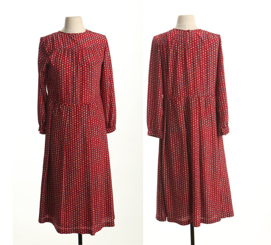 Vintage red casual 80's 70's evening dress women polyester long sleeve