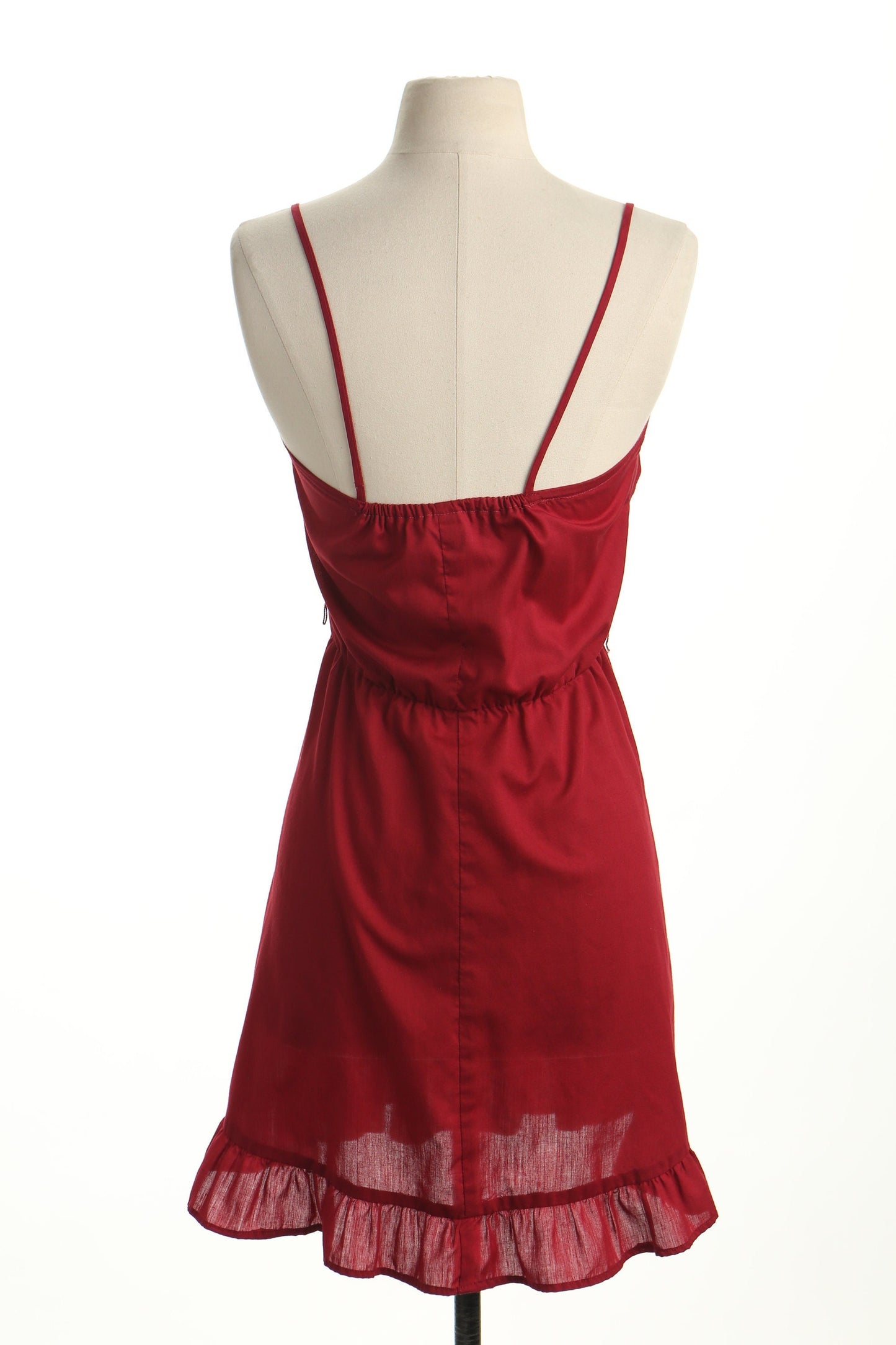 Vintage summer 70's strap red cotton ruffle dress women casual