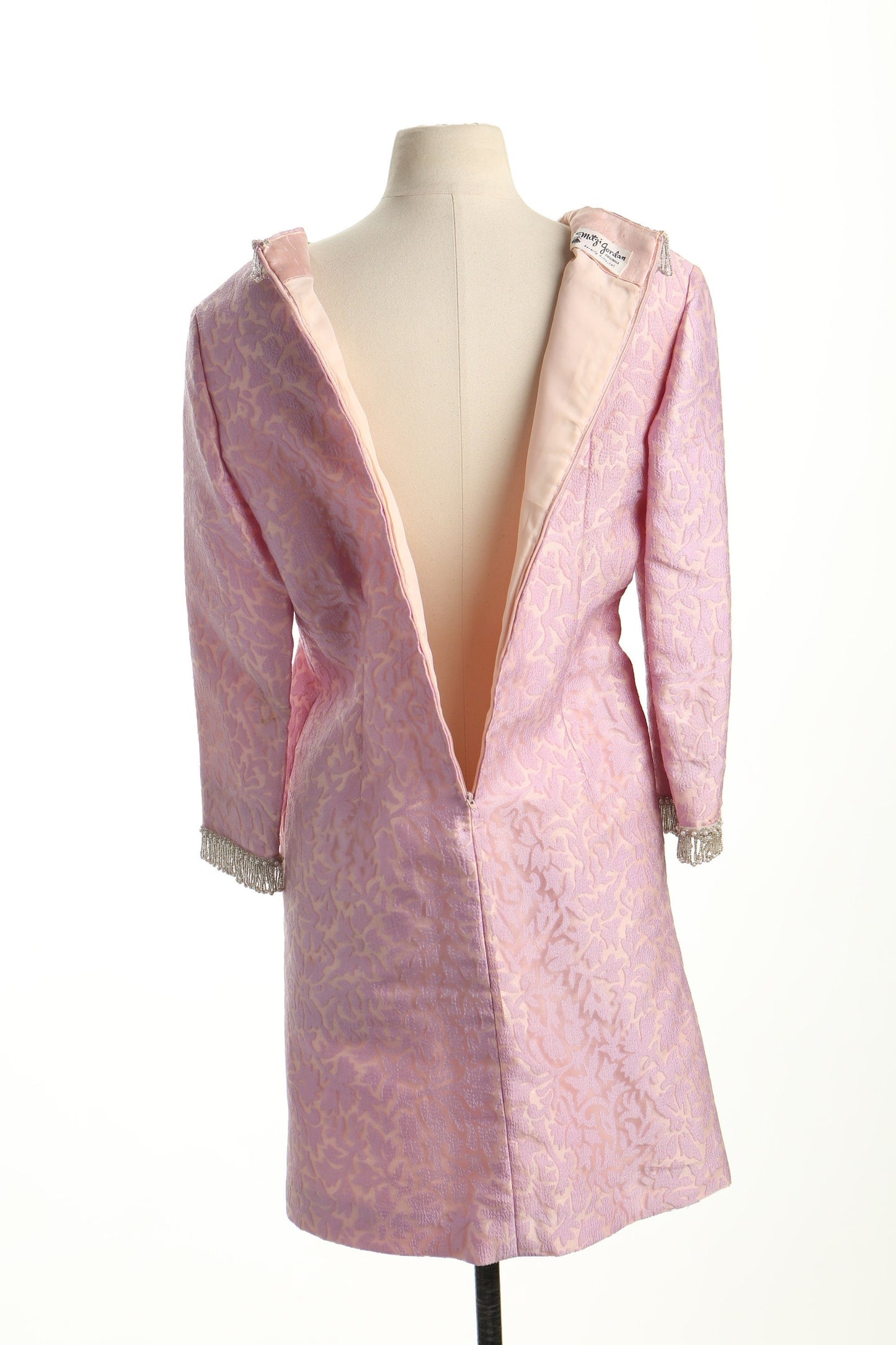 Vintage mod casual pink dress 60's 70's evening women pearl fringe mitzi jordan beverly hills