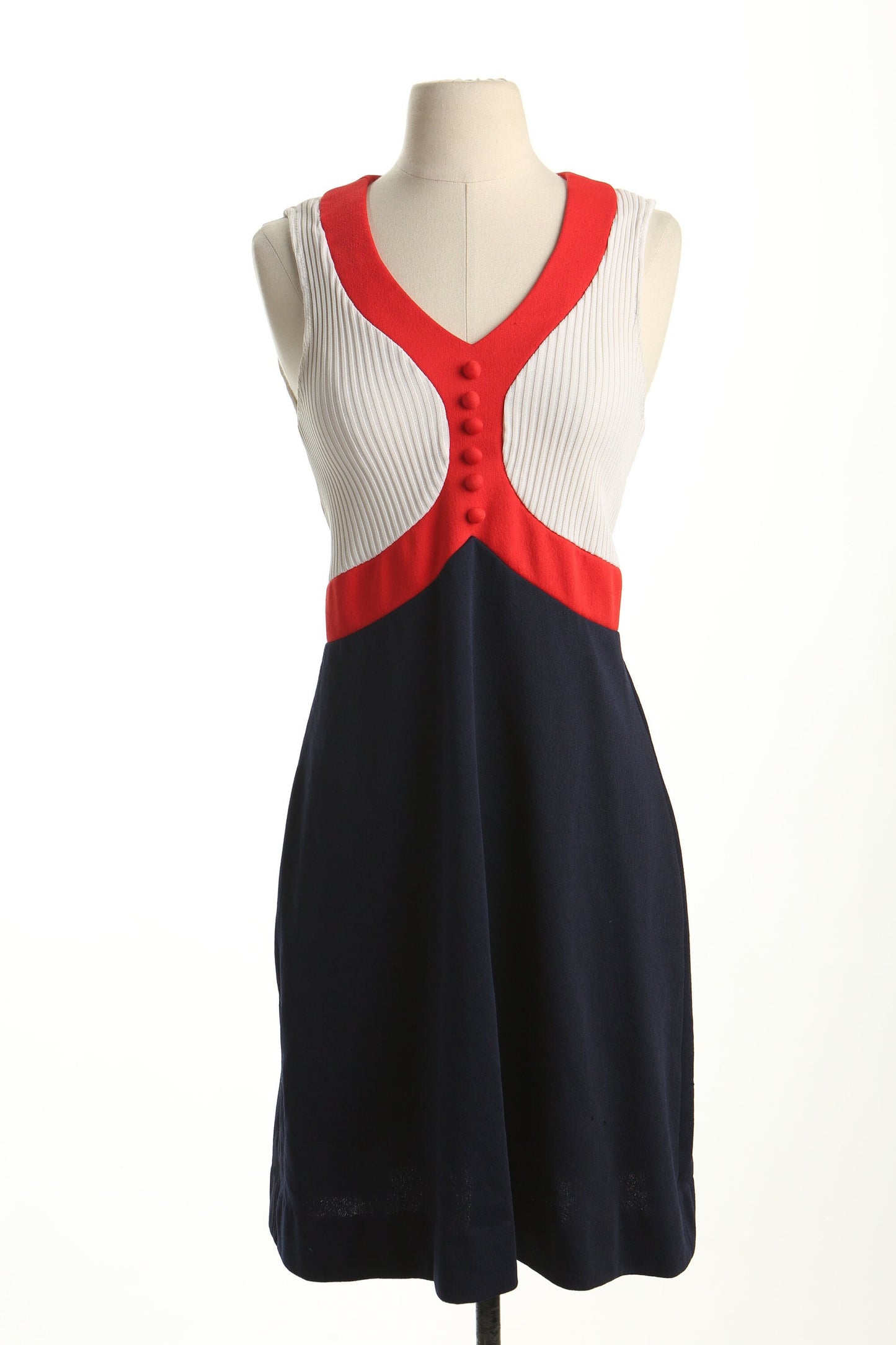 Vintage 70's disco casual dress mod summer white red blue women 60's