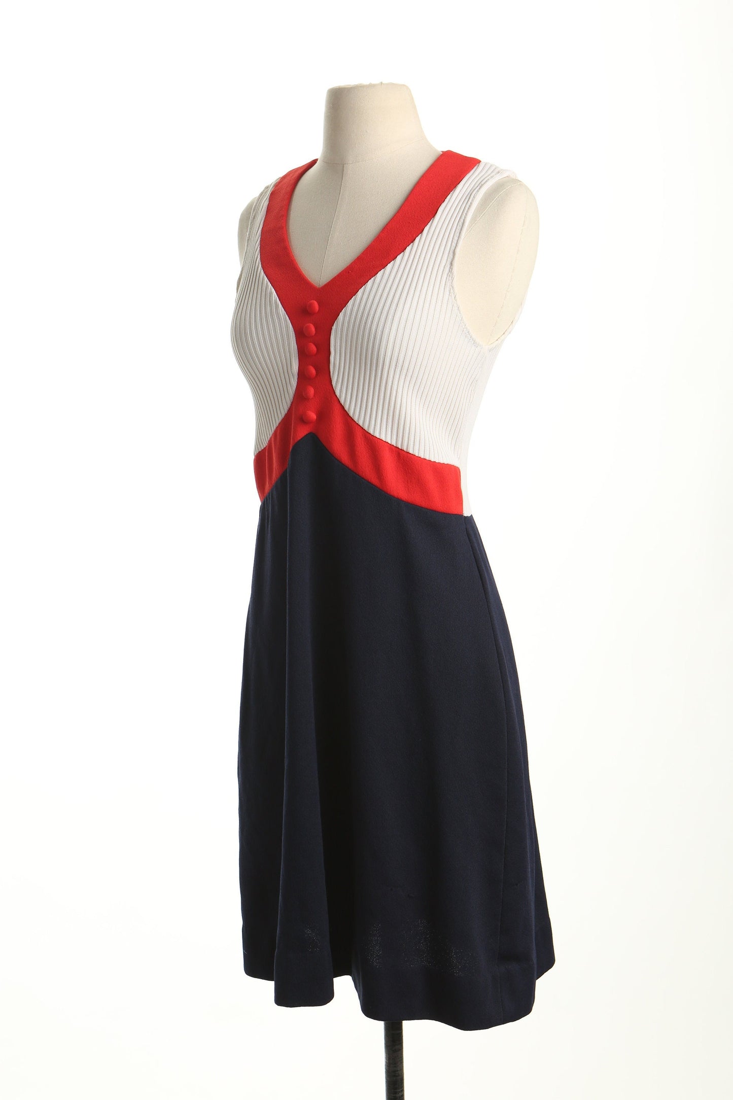 Vintage 70's disco casual dress mod summer white red blue women 60's