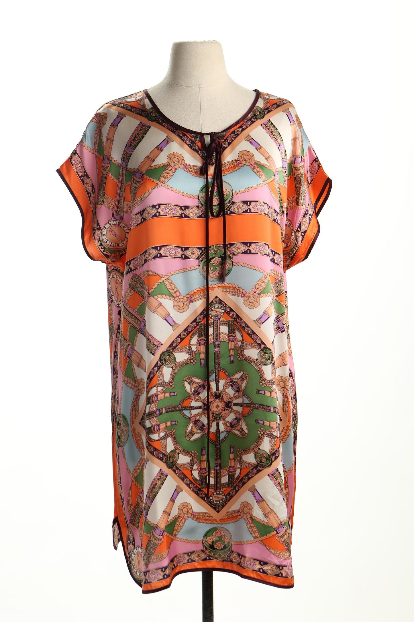 Kaftan 70's polyester dress casual summer baroque print 90's women