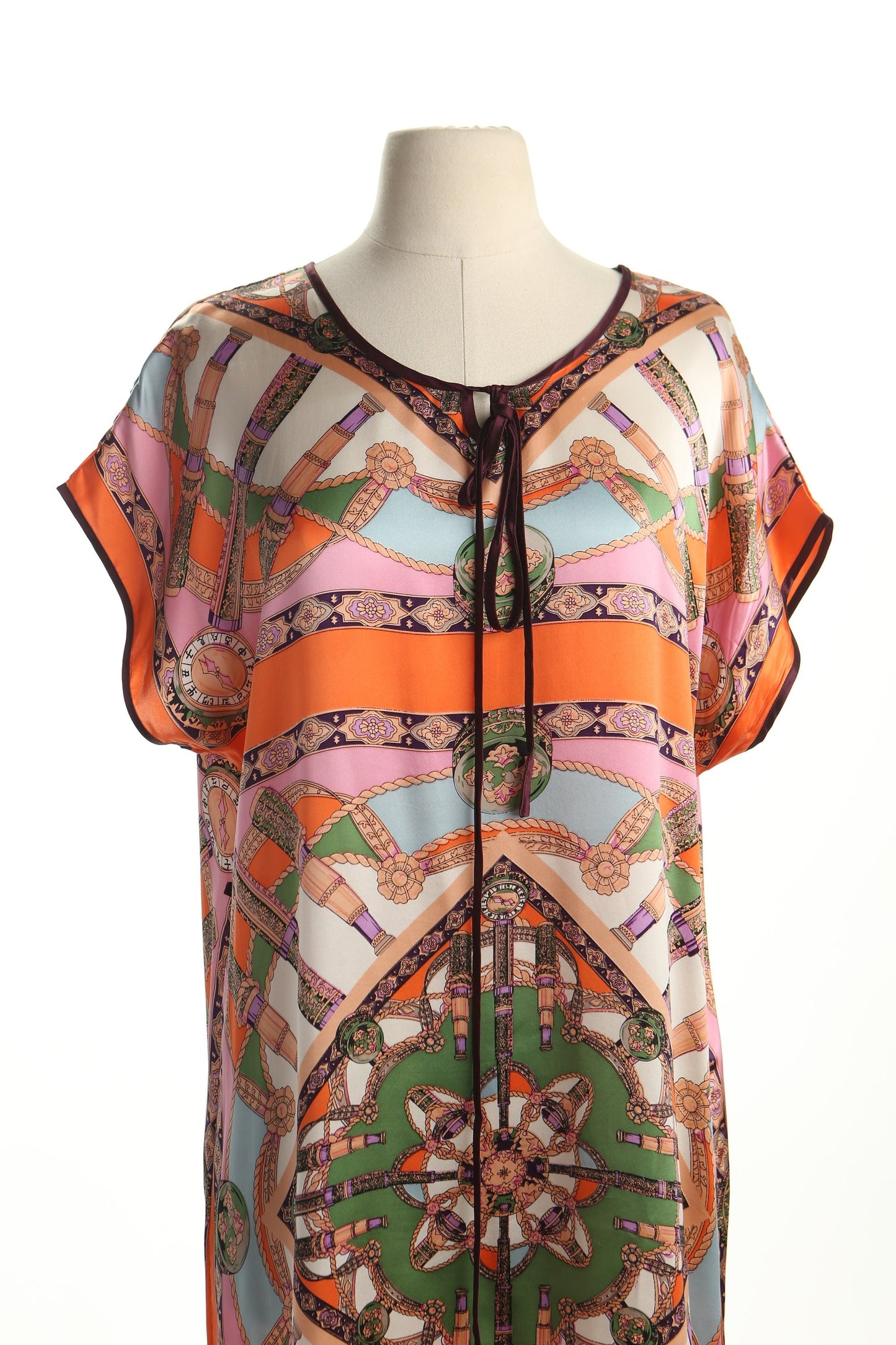 Kaftan 70's polyester dress casual summer baroque print 90's women