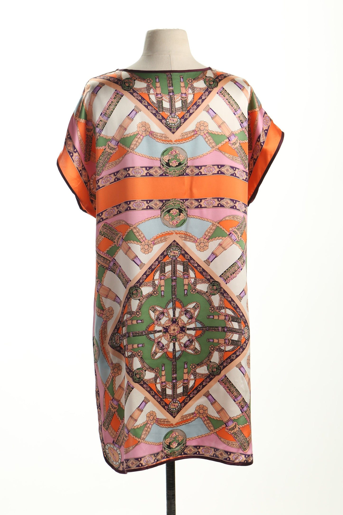 Kaftan 70's polyester dress casual summer baroque print 90's women