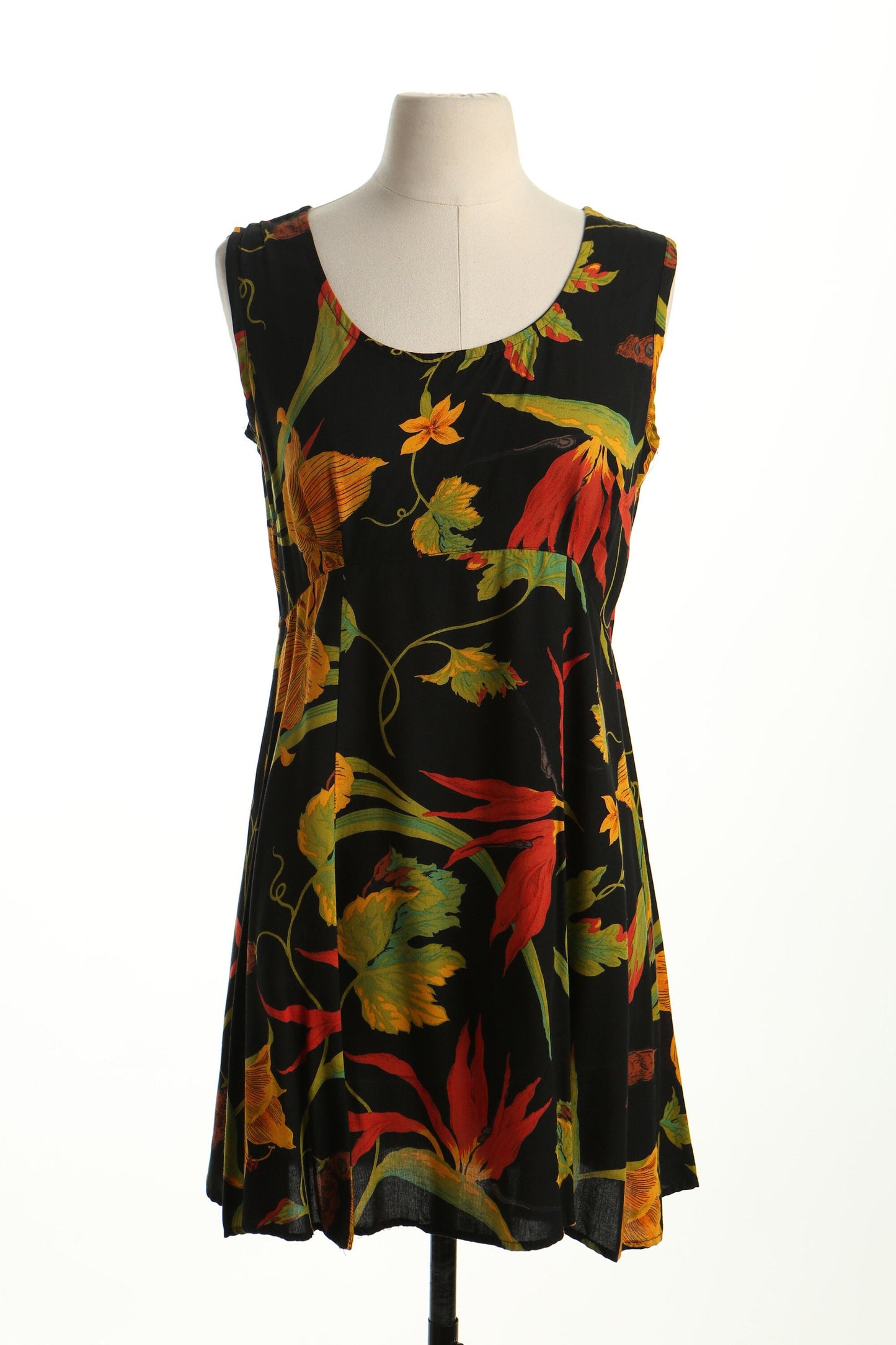 90's hawaiian summer dress women plant print dressing clio casual black green yellow