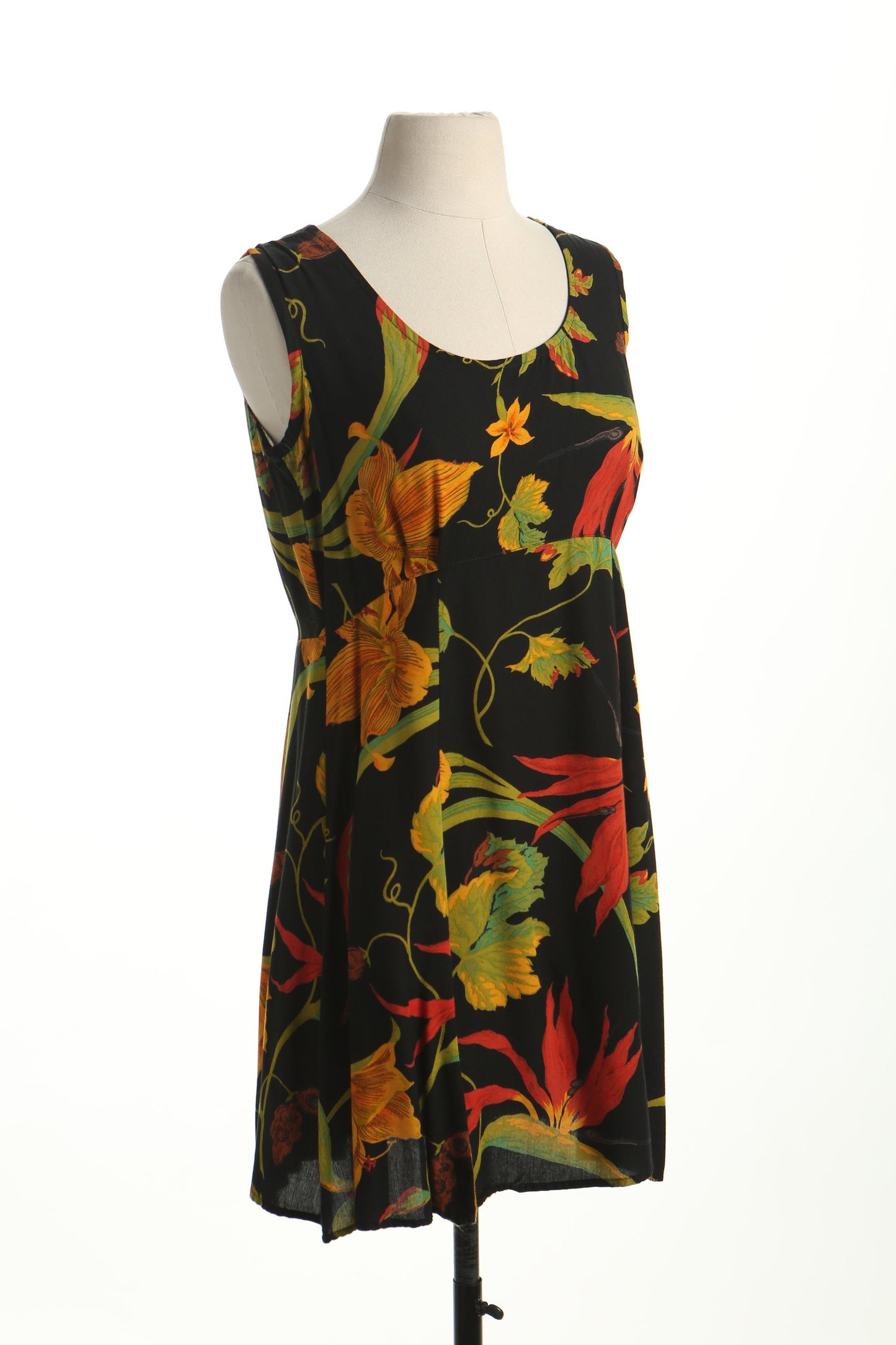 90's hawaiian summer dress women plant print dressing clio casual black green yellow