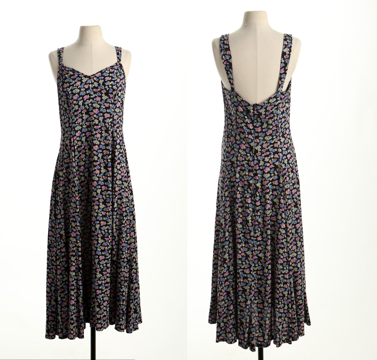 Vintage summer floral print flower 90's y2k long strap black