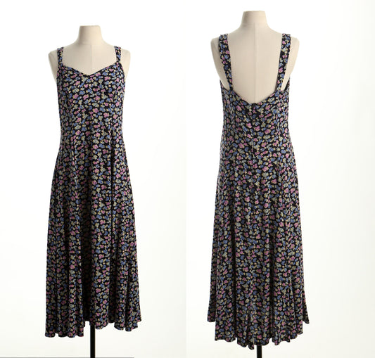 Vintage summer floral print flower 90's y2k long strap black