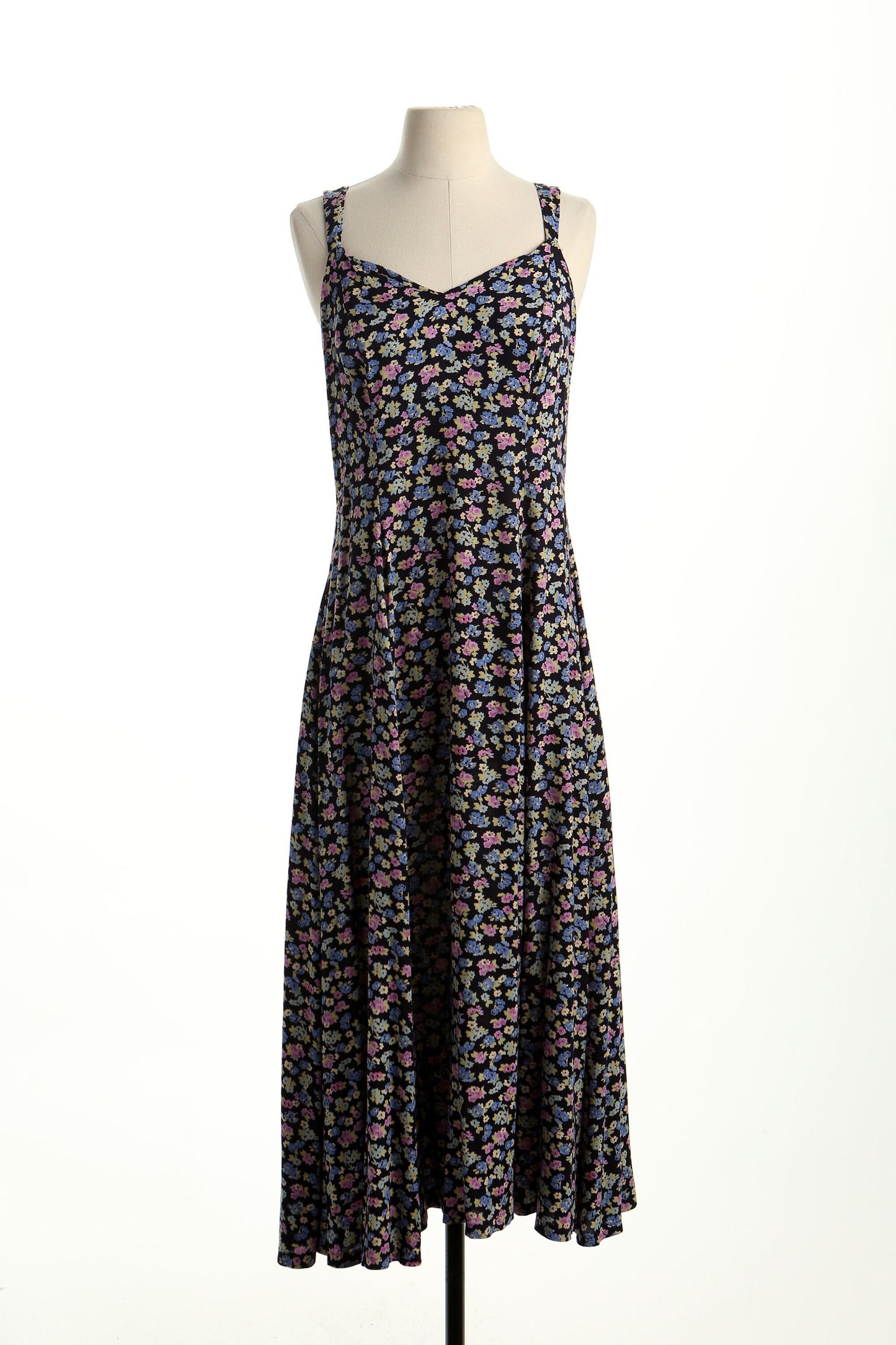 Vintage summer floral print flower 90's y2k long strap black