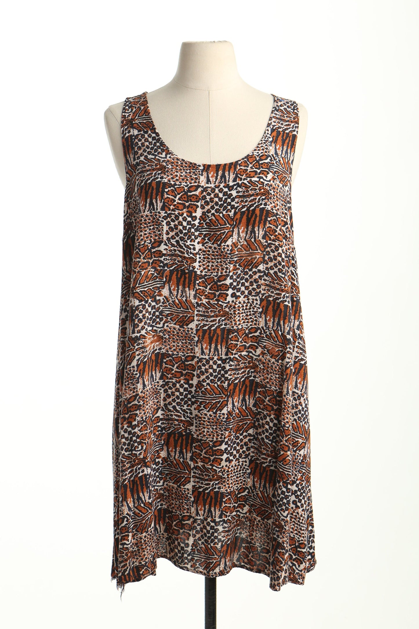 Vintage brown 90's rayon dress sleeveless women beach summer