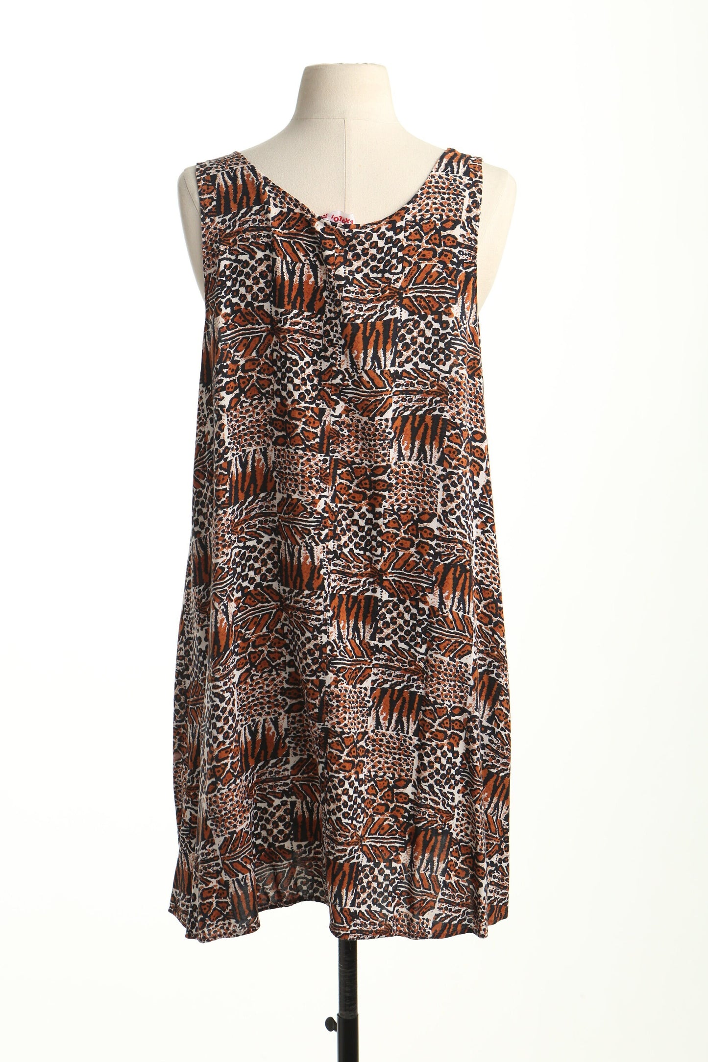 Vintage brown 90's rayon dress sleeveless women beach summer