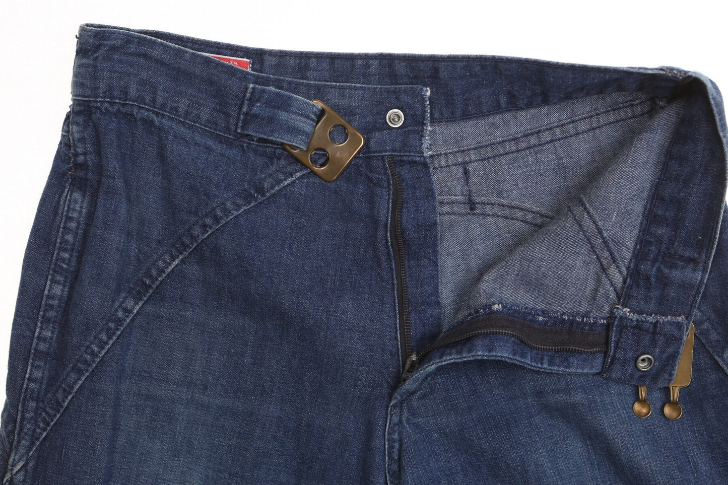 Vintage 70's bell bottom blue pants cotton tailpipes men women hippie high waist belt buckle