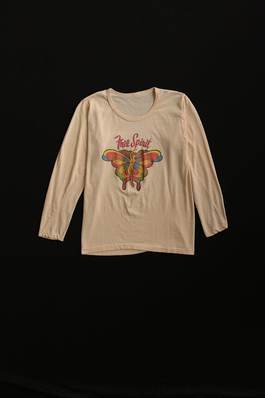 Vintage women 70's blouses iron print free spirit long sleeve