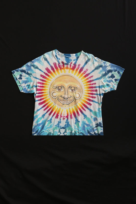 Vintage tie dye sun t-shirt hippie blue one god big mountain white