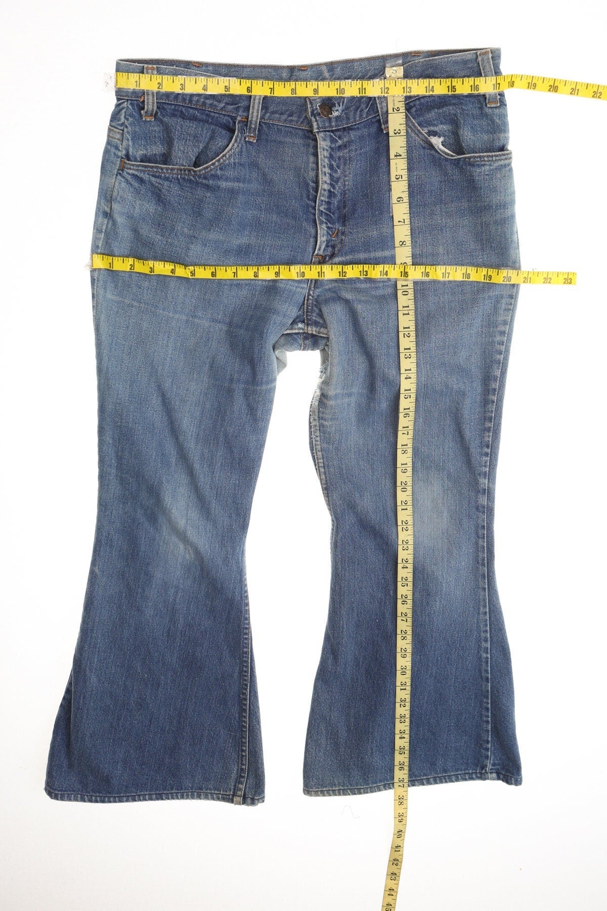 Vintage 517 levi's denim pants jeans bell bottom distressed hippie blue light wash