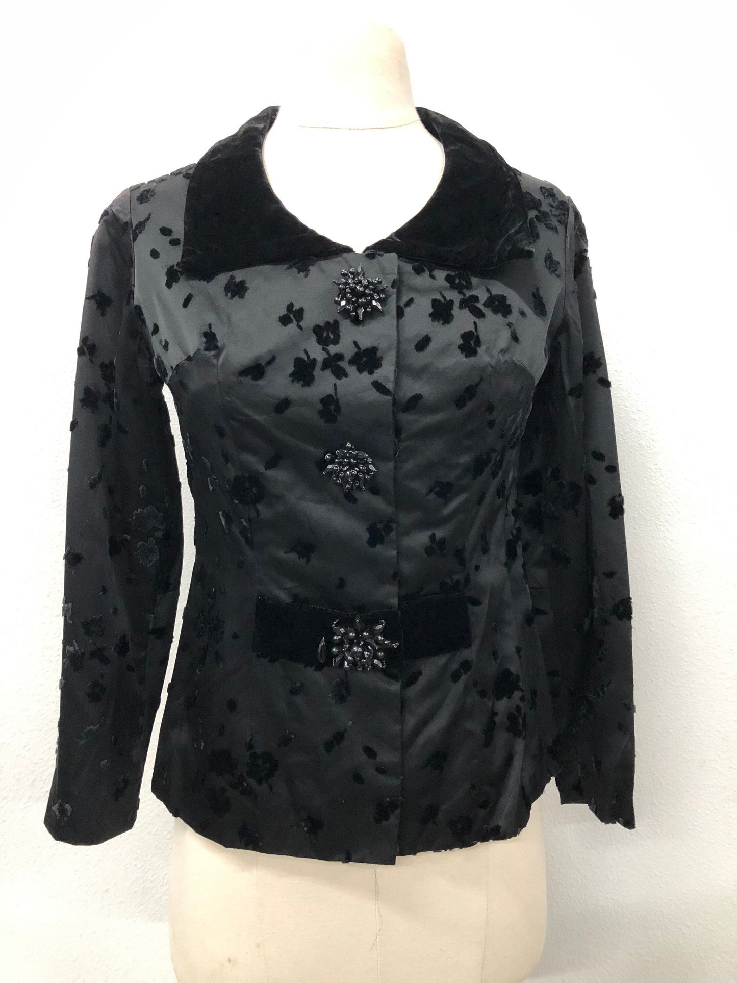 Velvet collar jacket casual 40s 50s beaded black women vintage