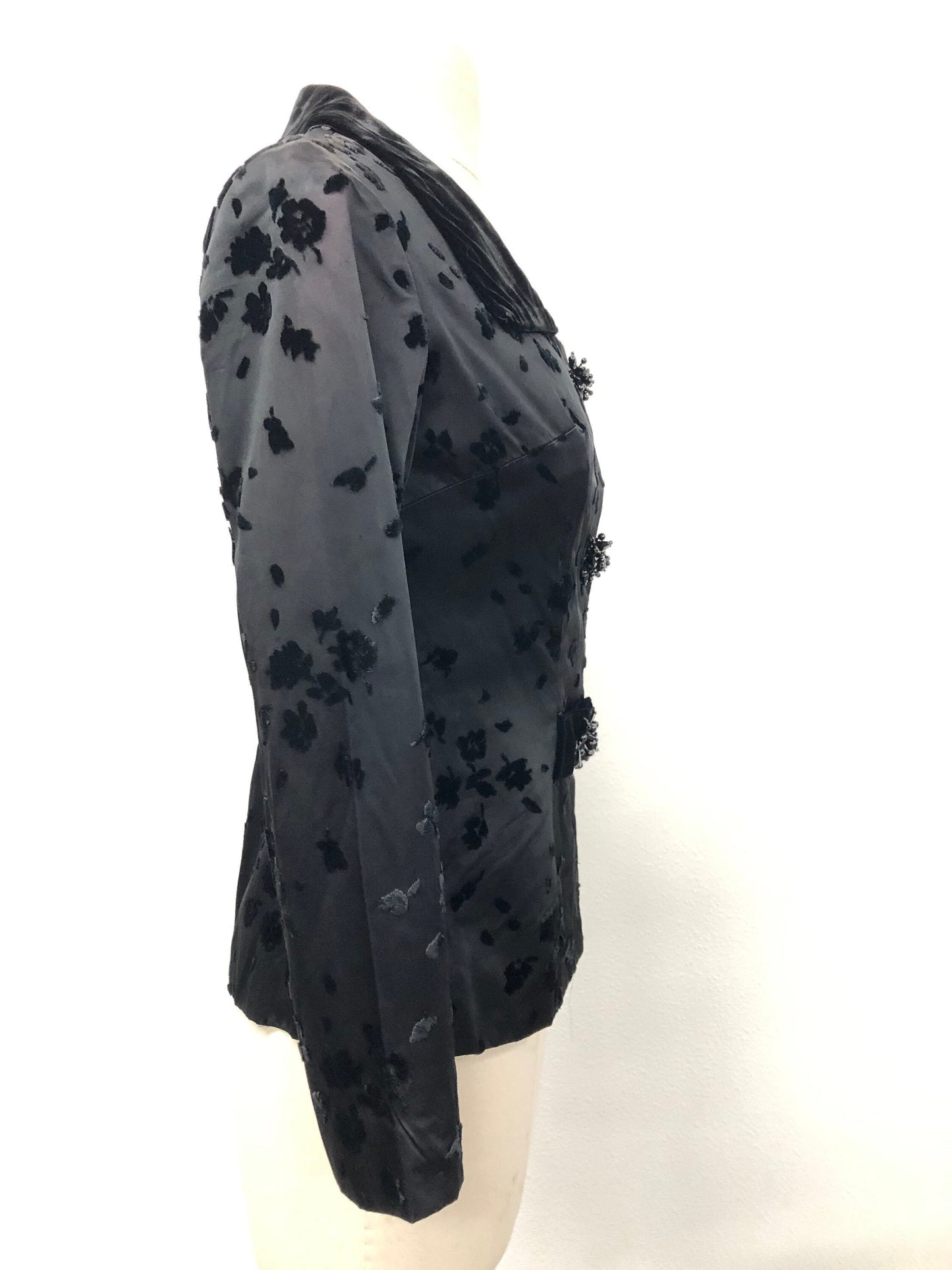 Velvet collar jacket casual 40s 50s beaded black women vintage