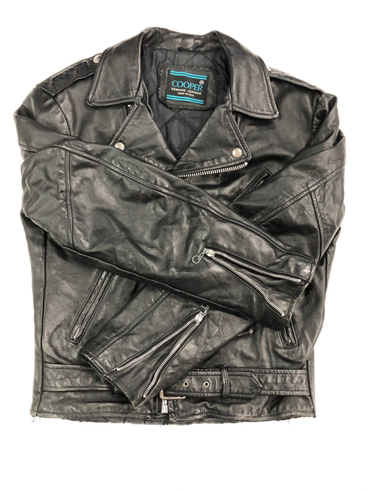 Made in usa cooper brand steel zipper men vintage jacket black biker leather motorcycle