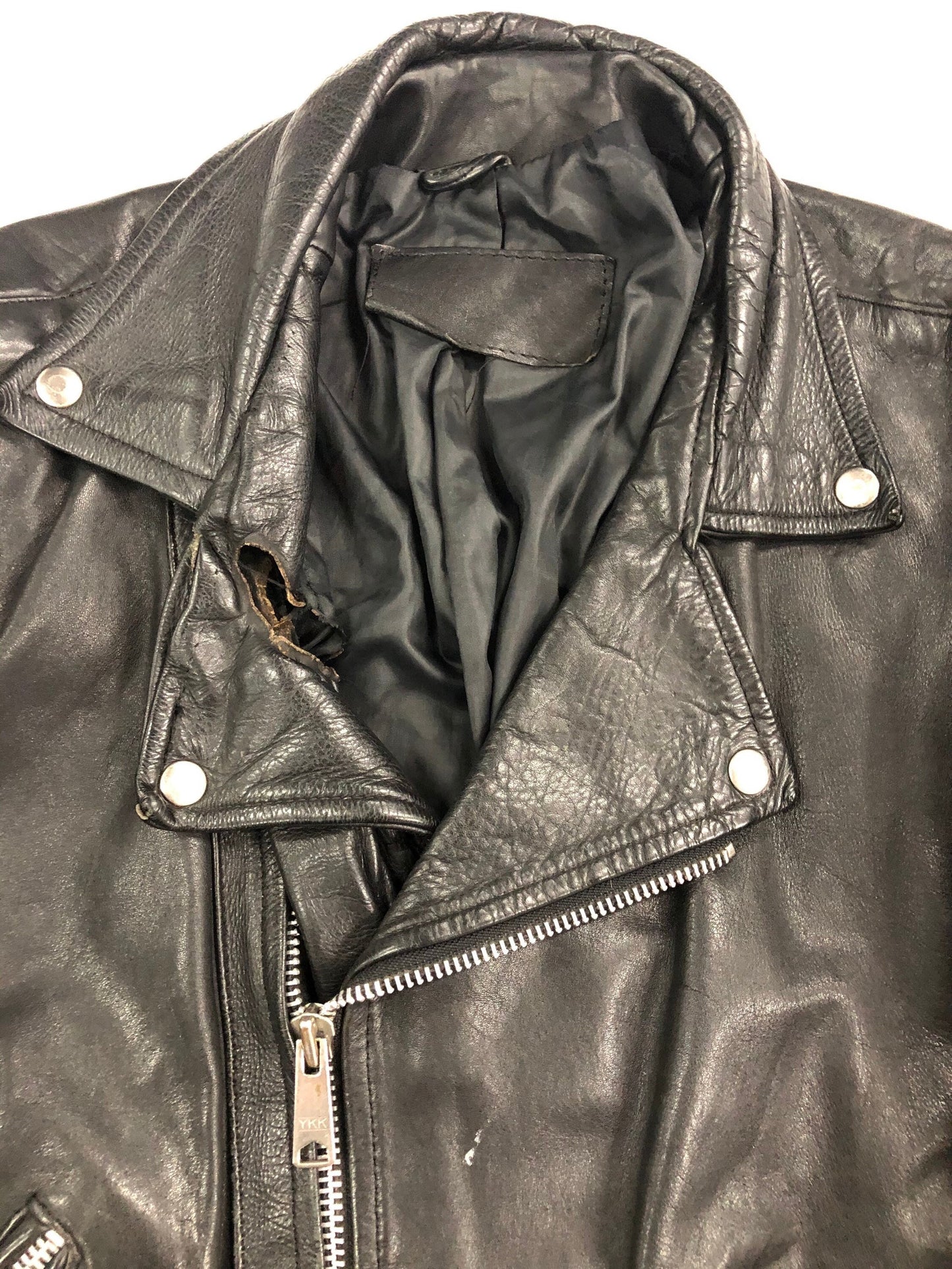 Motorcycle studded ykk zipper steel zipper black jacket leather biker vintage men