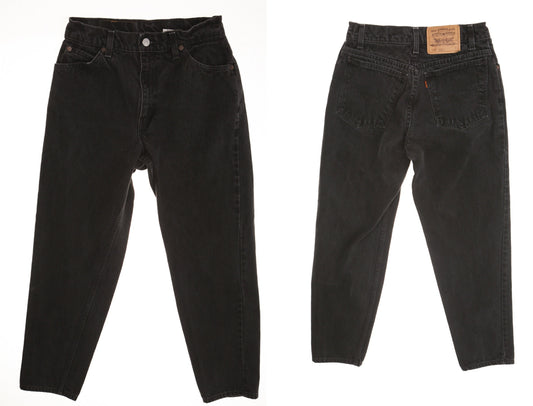Vintage black levi's jeans 90's 950 women high waist relaxed fit tapered leg denim pants