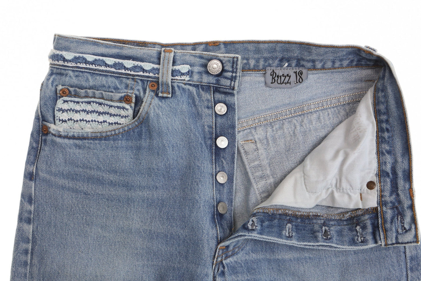 501 levi's denim pants jeans costume made 90's lace high waist buzz 18