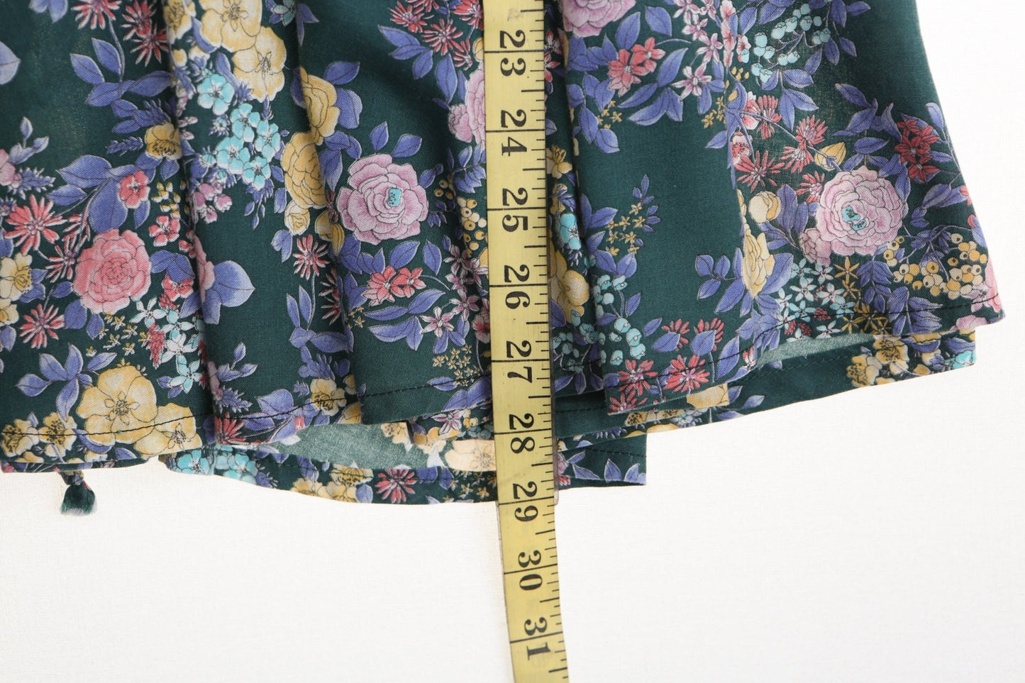 Vintage green floral print 80's summer cotton skirt women