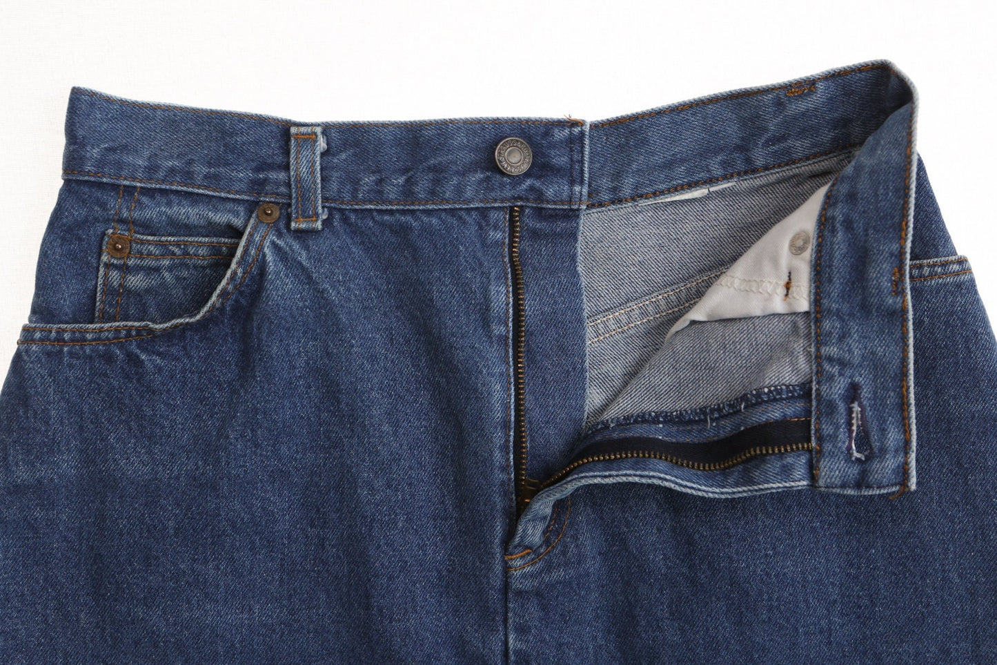 Vintage levi's denim skirt blue jean women 90's medium wash western white tab